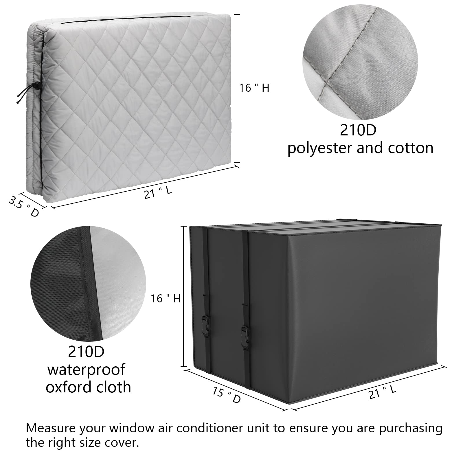 2 Pack Indoor Outdoor Window Air Conditioner Cover Adjustable Window Ac Unit Cover With Drawstring Double Insulation 21''X16''X3