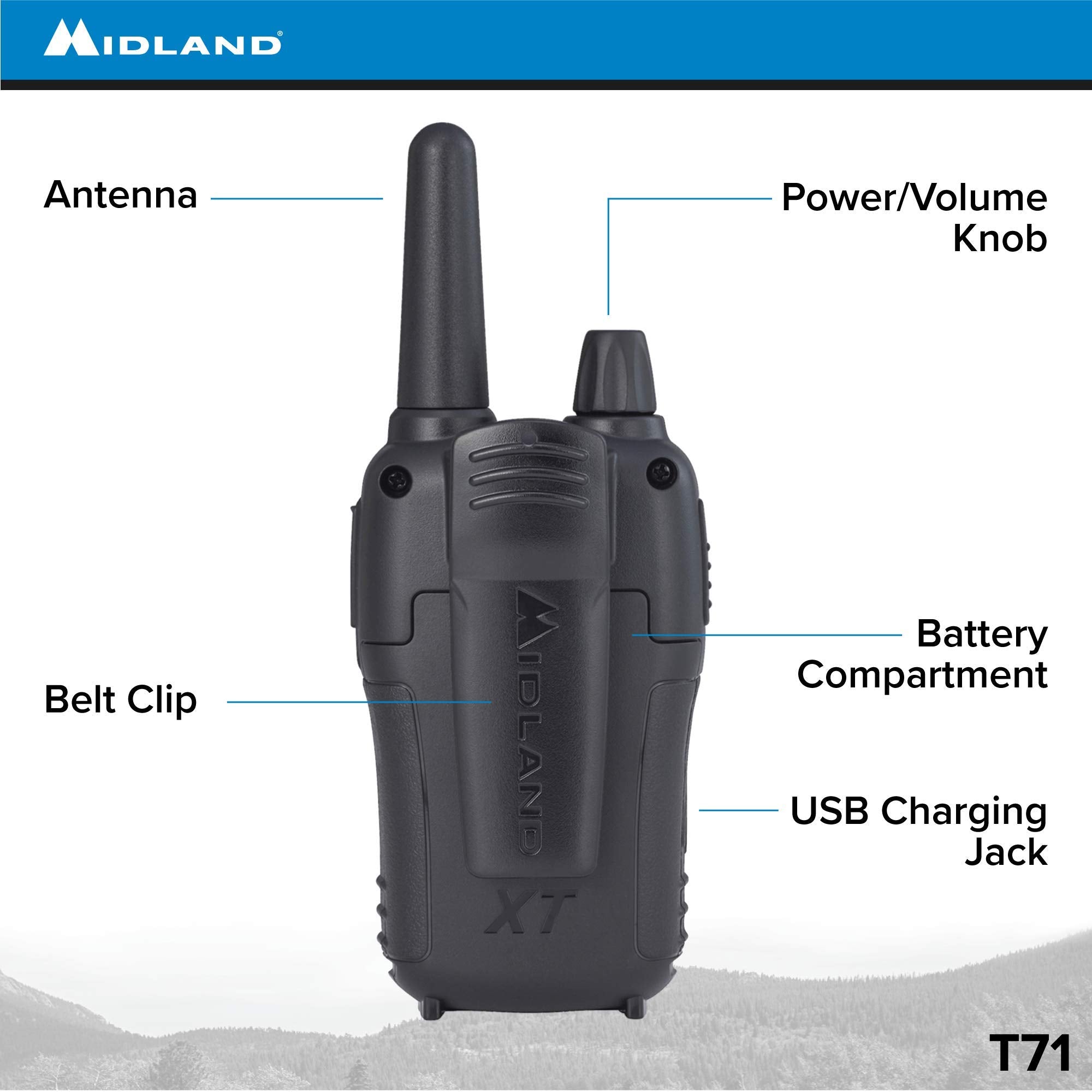Midland T71Vp3 36 Channel Frs Two Way Radio   Up To 38 Mile Range Walkie Talkie   Black/Silver (Pack Of 10)