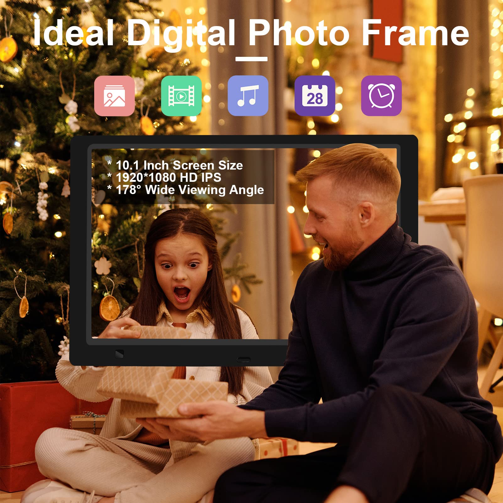 10.1 Inch Digital Picture Frame With 32Gb Usb Flash Drive, Kecag 1920X1080 Hd Ips Screen Digital Photo Frame, Motion Sensor, Video, Music, Share Moments Via Sd Card Or Usb, With Remote Control