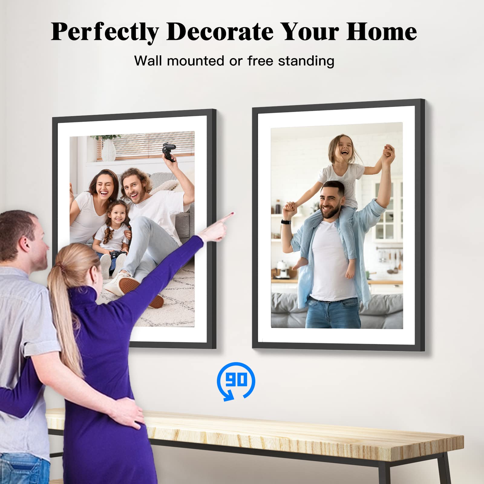 Large Digital Photo Frame 32Gb Electronic Photo Frame   17 Inch Dual Wifi Cloud Frame, Fhd Touch Screen, Full Function, Auto Rot