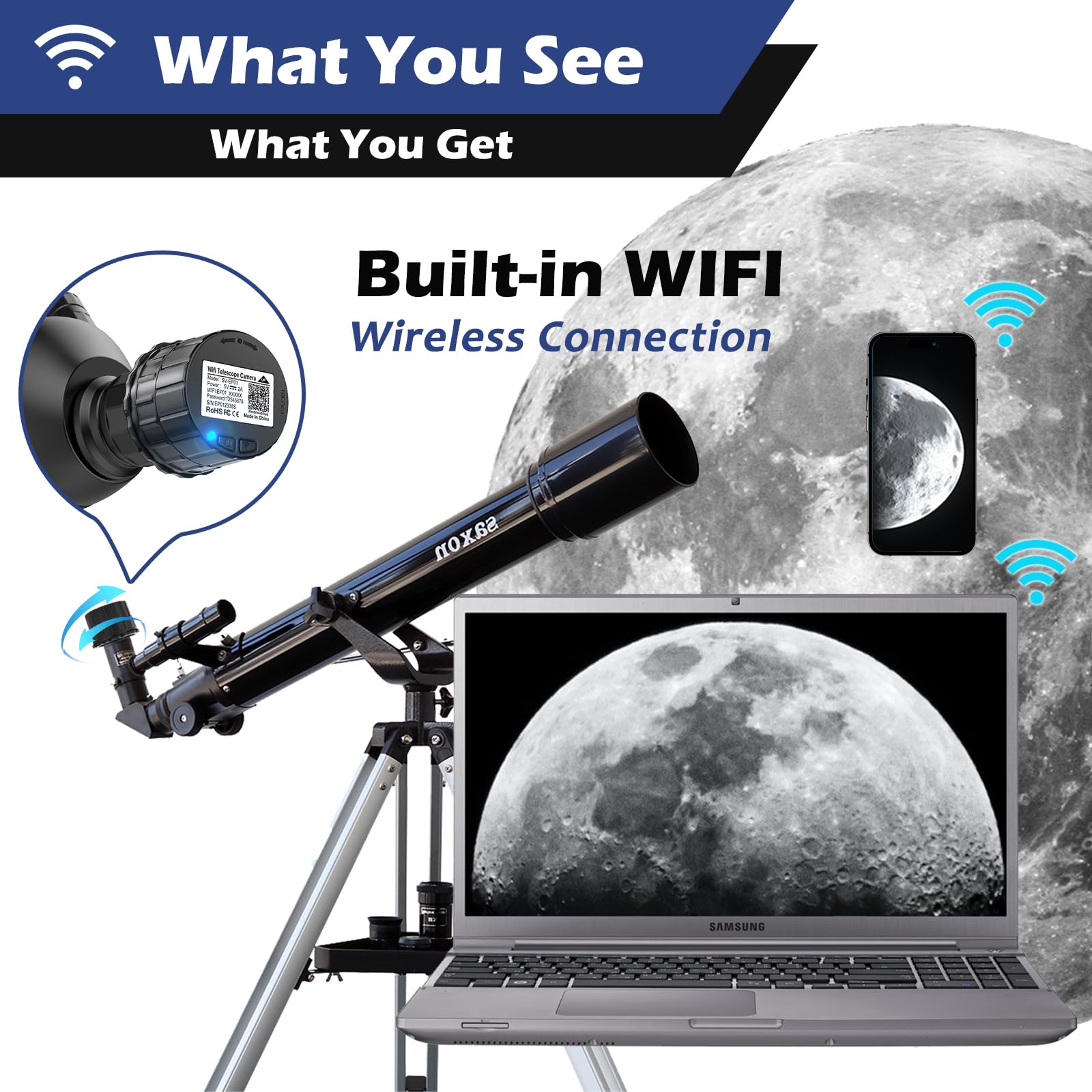 Wifi Wireless Digital Eyepiece For Telescope Hd 4 Megapixels Camera For 25Mm 50Mm Optical Telescope And Microscope, Easy Install