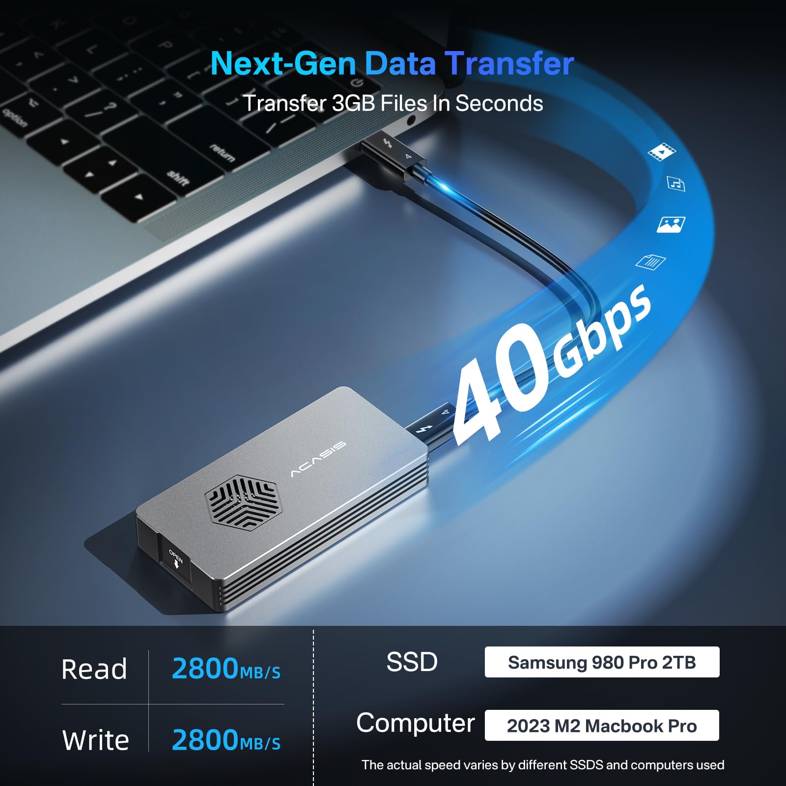 Acasis 40Gbps M.2 Nvme Ssd Enclosure With Cooling Fan, Tool Free Installation, Tbu 401 Pro For M1 M2 Pro/Max, Compatible With Usb4/3.2/3.1/3.0/2.0, Support Ssd Size 2280 B+M M Key (Ssd Not Include)