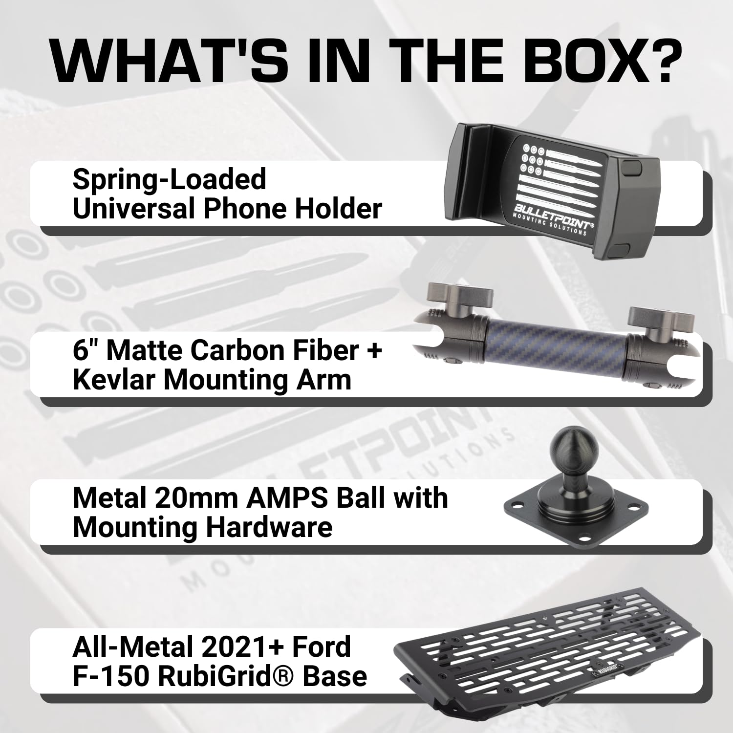 Bulletpoint Rubigrid Metal Dash Mount Phone Holder & Action Camera Mount Compatible With 2021+ Ford F 150 And Ford Raptor