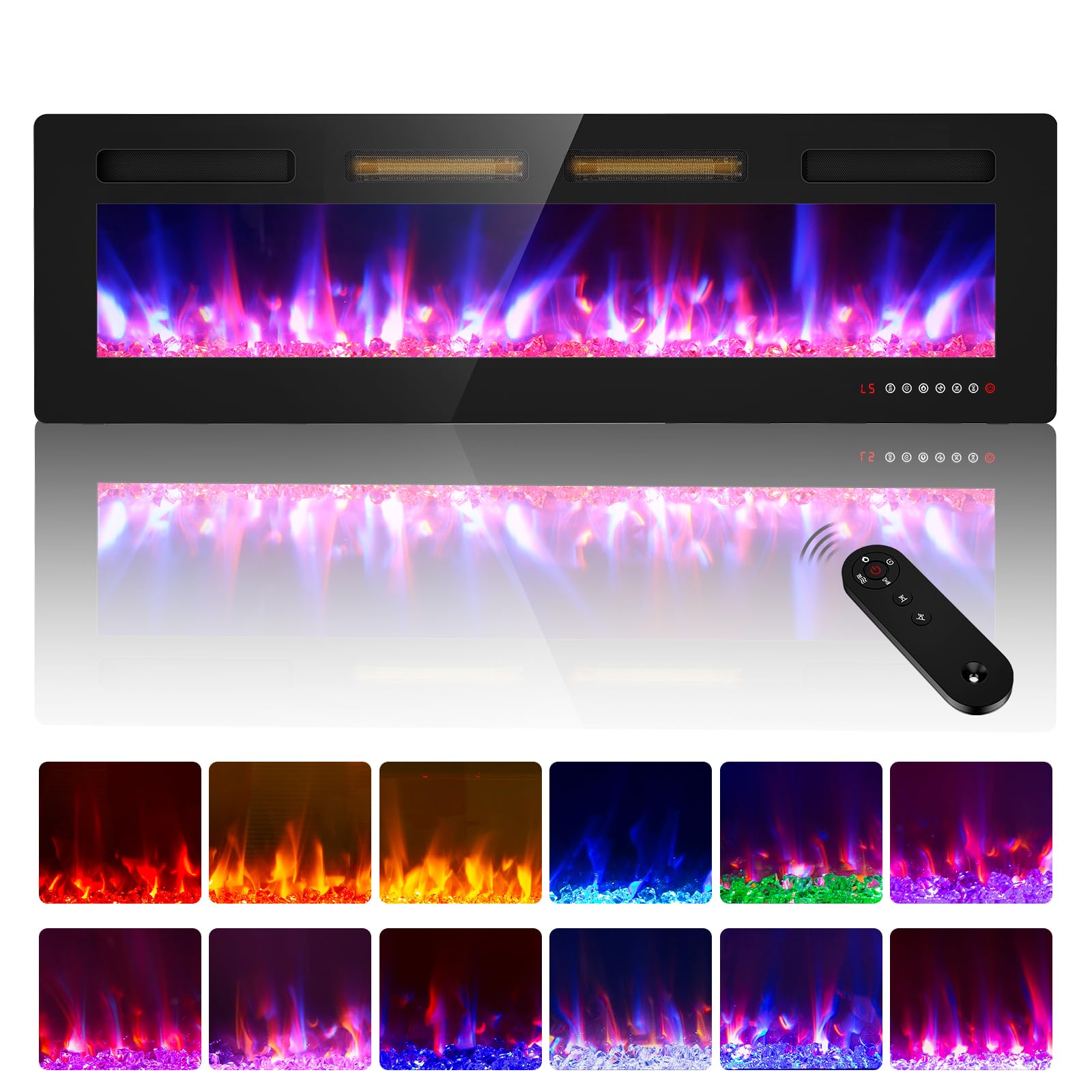 Zionheat 60 Inches Electric Fireplace Wall Fireplace For Living Room Fireplace Freestanding/Inserts/Wall Mounted With Remote Con