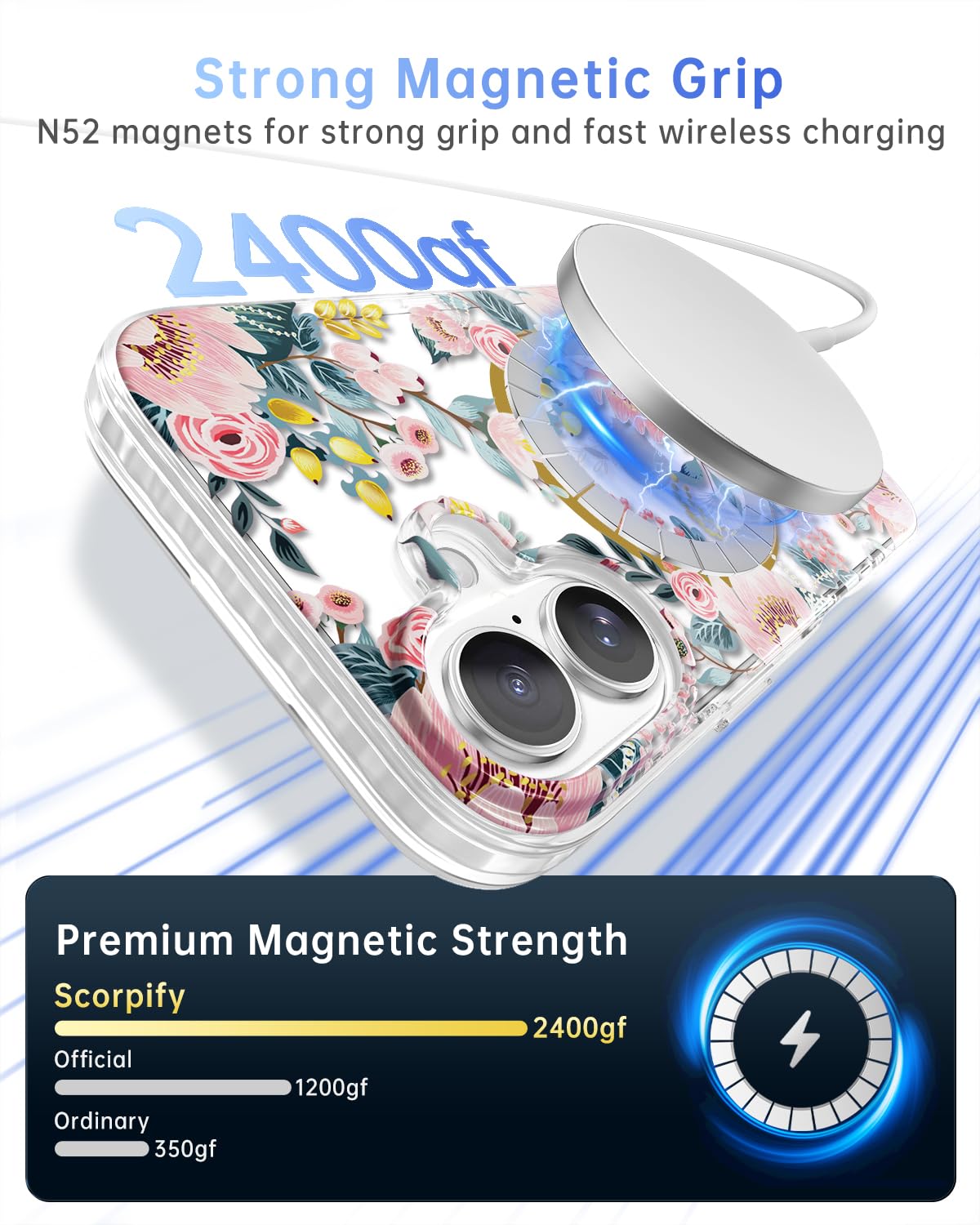 Scorpify For Iphone 16 Case [Compatible With Magsafe] With Pink Epiphyllum Floral Design, Cute Clear Flower Magnetic Phone Cover