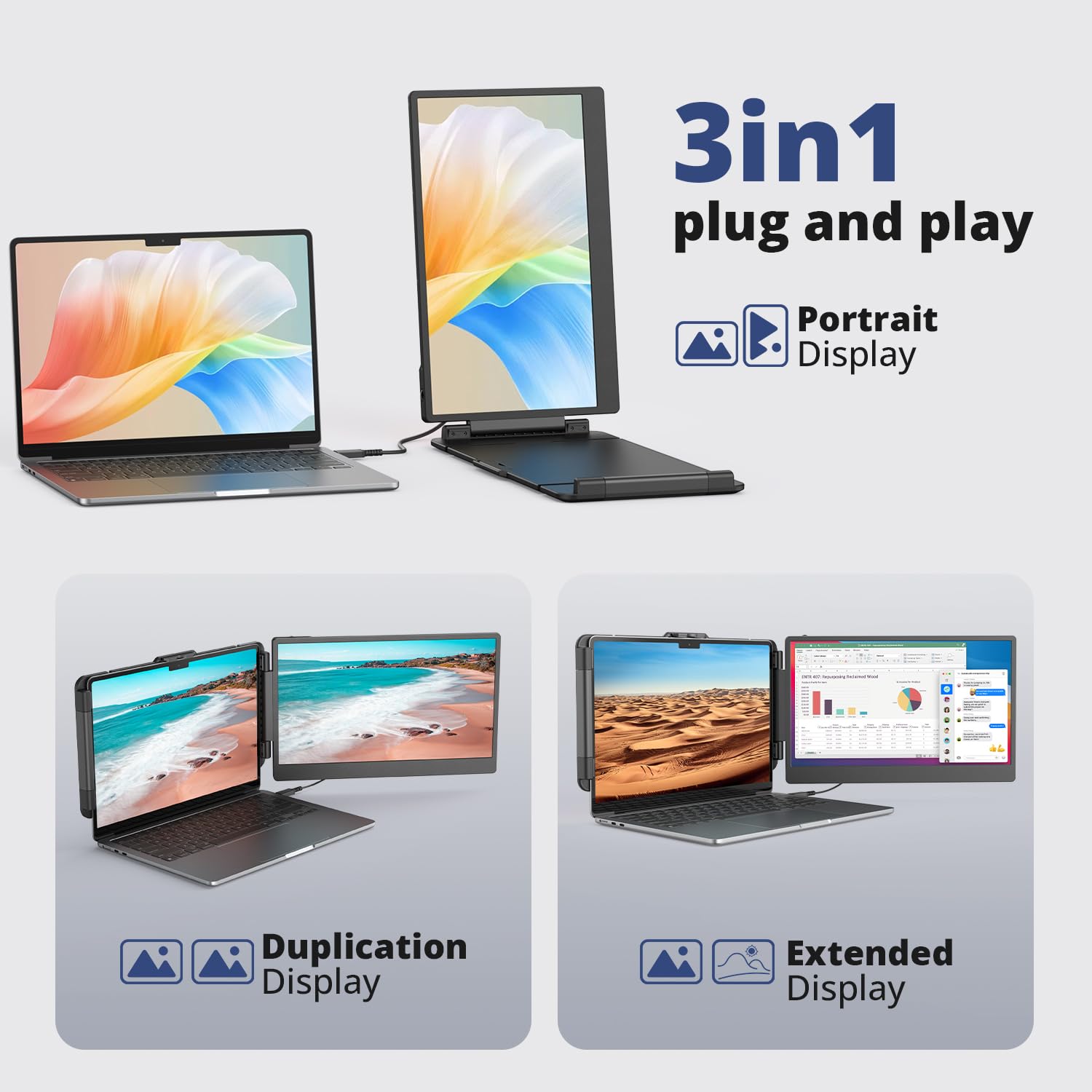 Leudaich 14" FHD 1080P IPS Laptop Screen Extender, Plug and Play HDMI/Type-C, Compatible with 13”-17” Laptops, Model S1