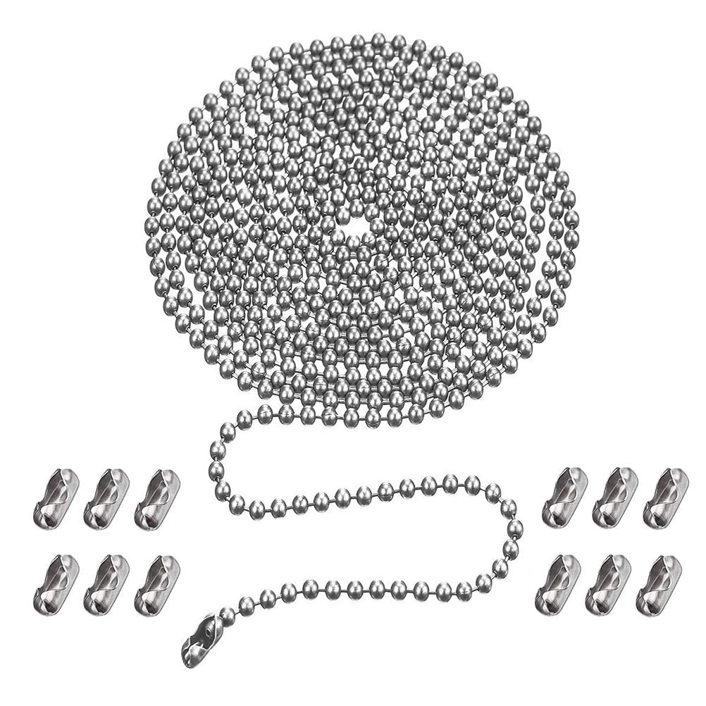 Ceiling Fan Pull Chain, 120'' Rust Proof Copper 3Mm Beaded Ball Light Pulls Extension Chains With 12 Connectors, Silver