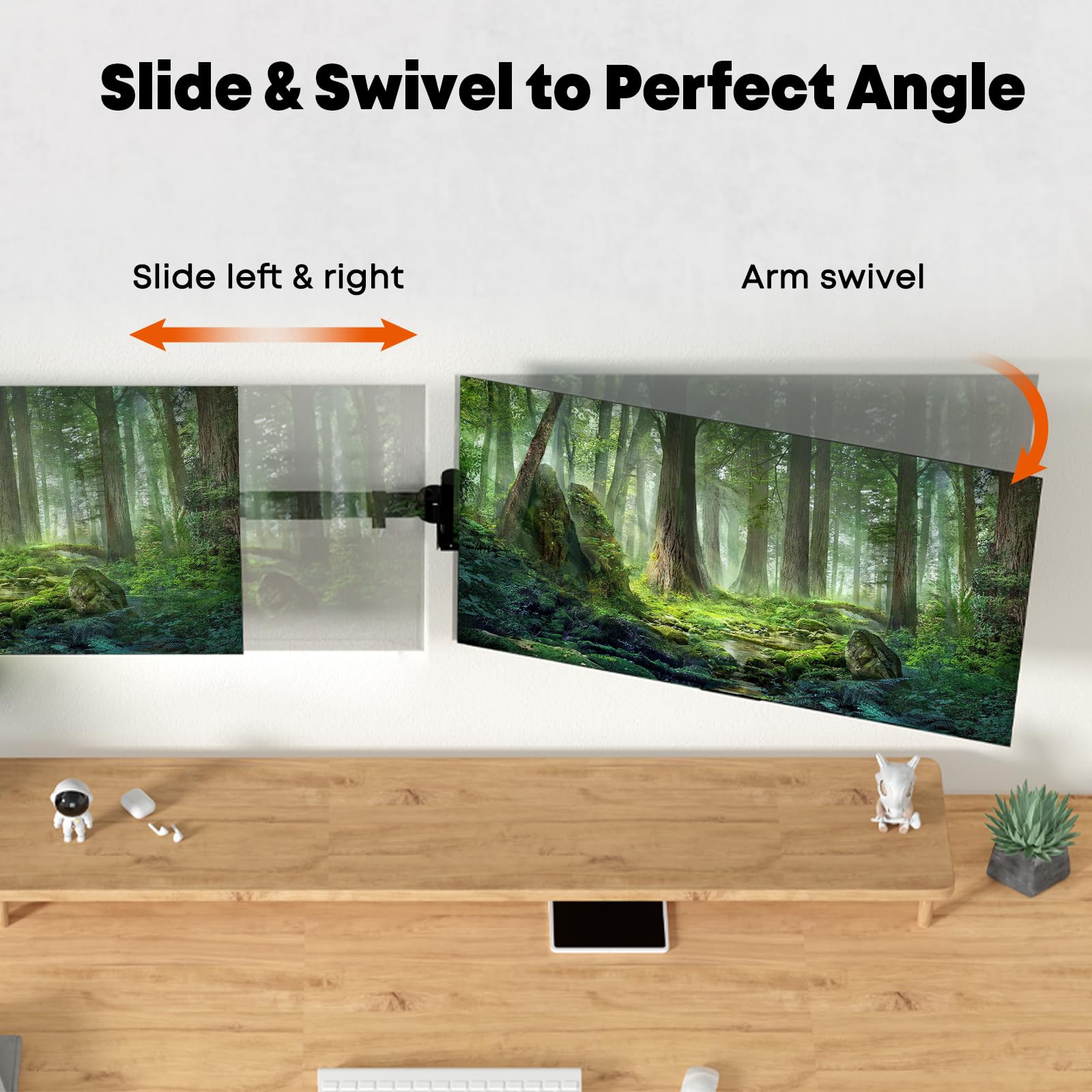 Dual Monitor Wall Mount For 24-38-Inch - Ultrawide Dual Wall Mount Monitor Arm, Flush Wall Setup, Max Load 22Lbs Per Monitor, Ve