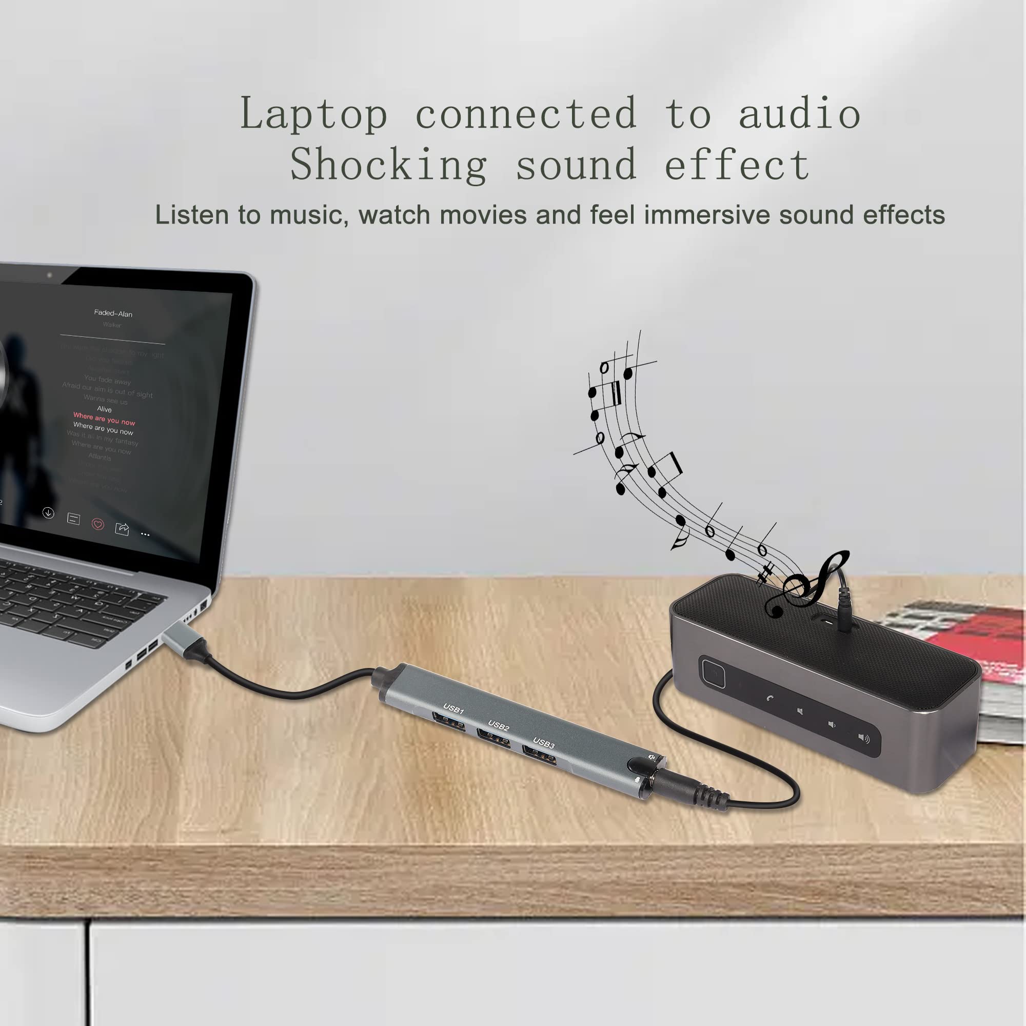 Qianrenon Usb Hub, 4 In 1 Usb Docking Station With 3.5Mm Audio Headphone + Microphone Jack Hub Adapter Usb 3.0 Multiport Allocat