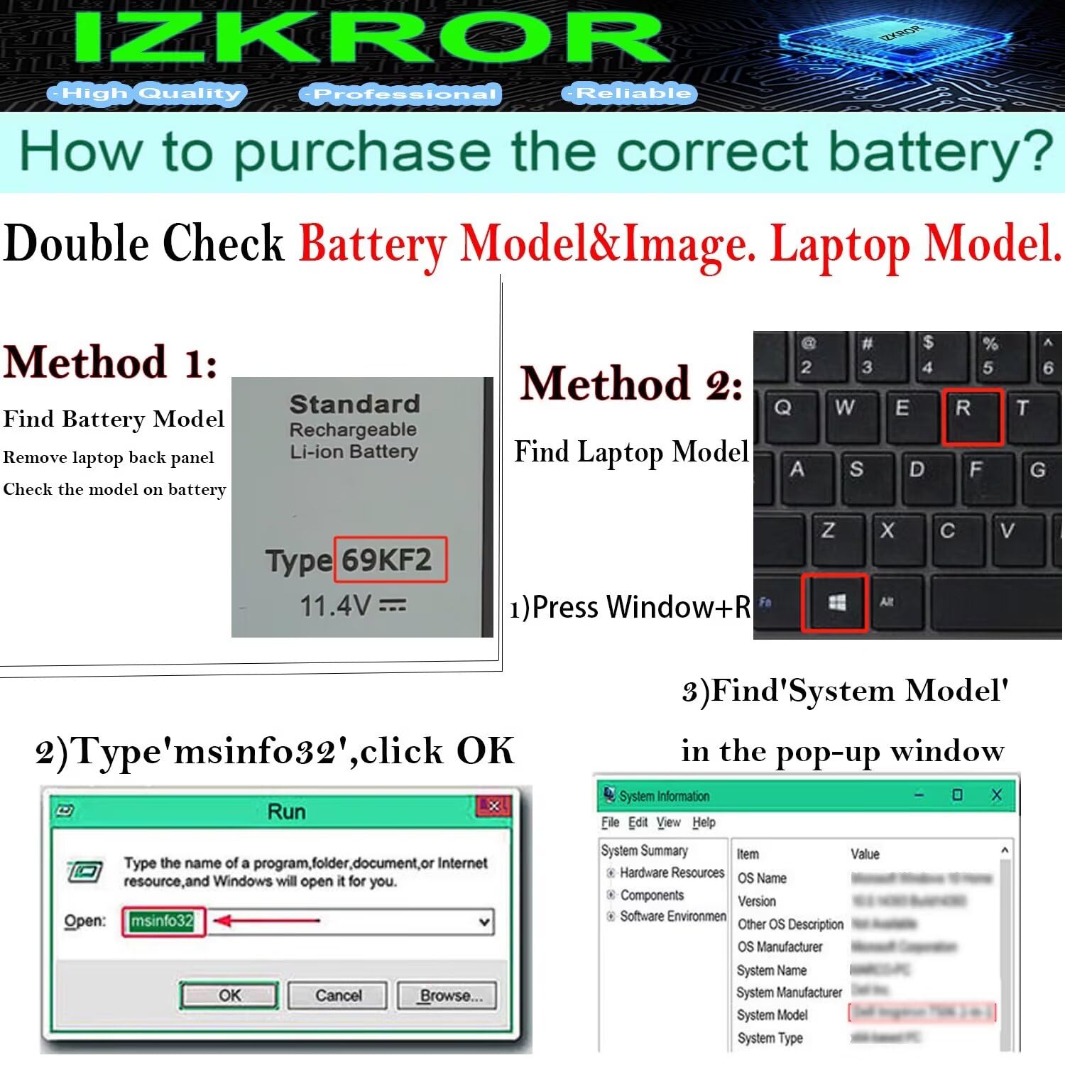 IZKROR 69KF2 86Wh Li-ion Laptop Battery for Dell Alienware M15 R3 R4 R5 R6 R7 M17 R3 R4 Precision XPS 15 Inspiron Vostro Black