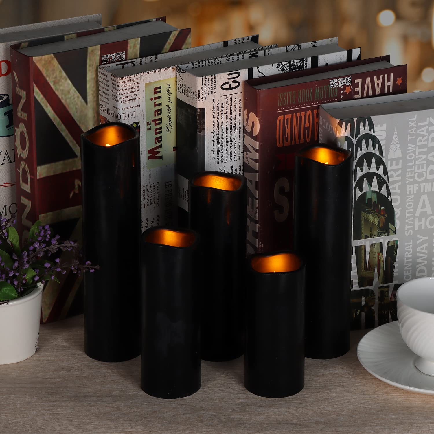 Antizer Flameless Candles Led Candles Pack Of 9 (H 4 5 6 7 8 9 X D 2.2) Black Real Wax Battery Candles With Remote Timer