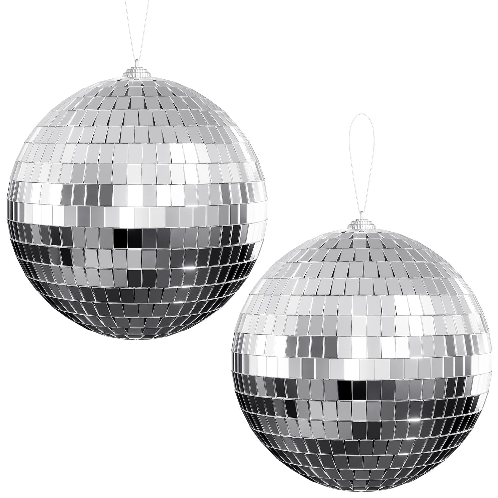 Youdepot Disco Ball 4 Inch 2-Pack,Silver Hanging Ball with Attached String for Ring,Reflects Light,Fun Party Home Bands Decorati
