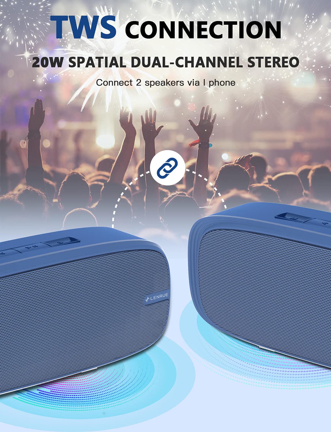 Lenrue Bluetooth Speaker, Wireless Portable Speaker With Loud Stereo Sound, Rich Bass, 12 Hour Playtime, Built In Mic. Perfect For Iphone, Samsung And More (Blue)