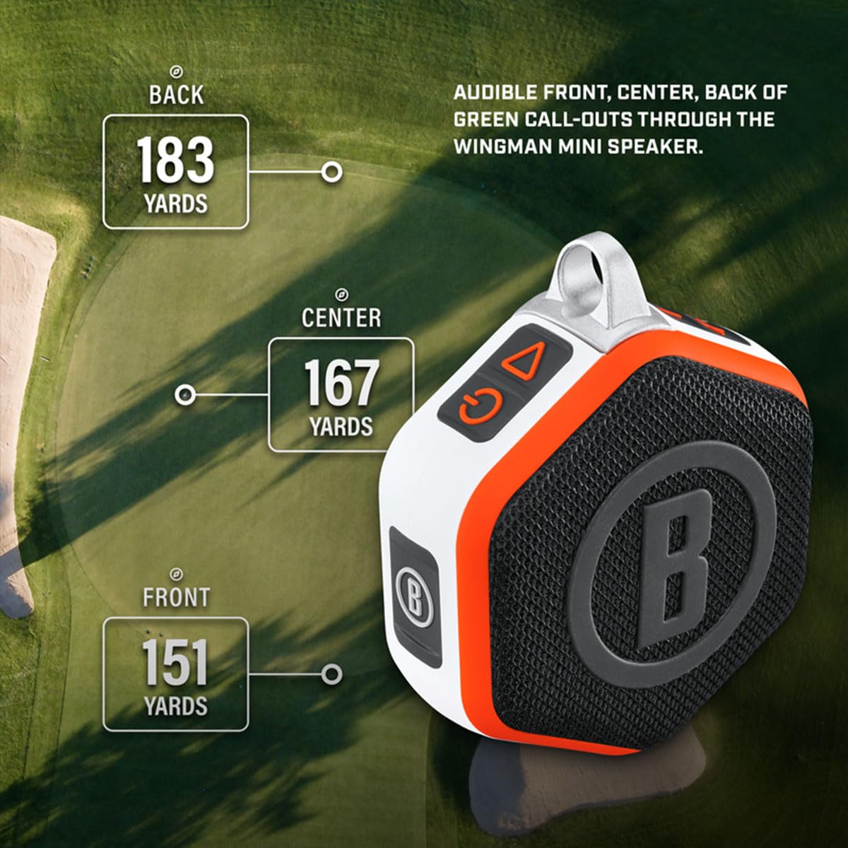 Bushnell Golf Wingman Mini Gps Speaker (Black/Silver) | Magnetic Mount, Music & Audible Distances For 38,000+ Courses, Carabiner