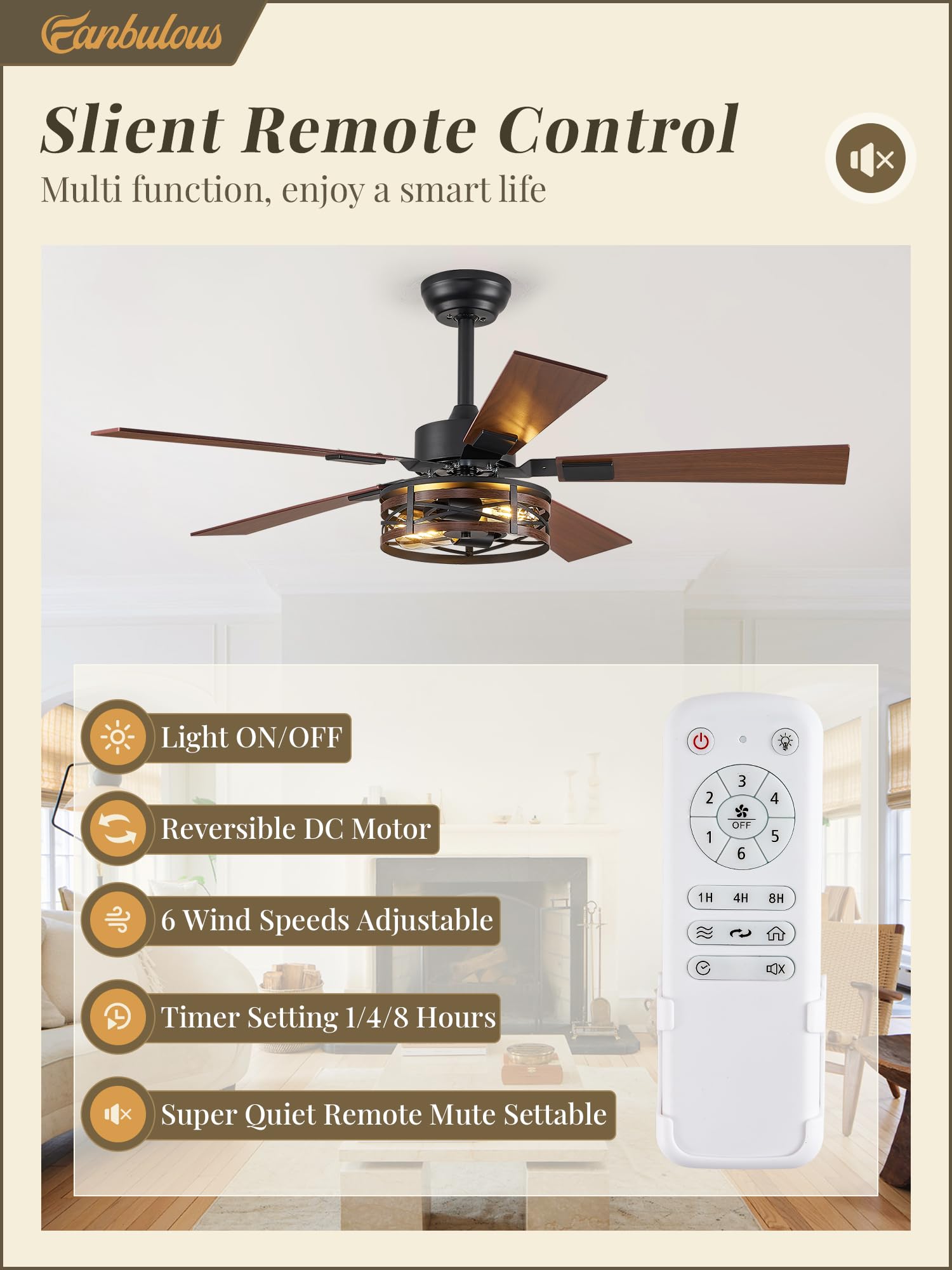 Fanbulous Farmhouse Ceiling Fans With Light, 48 Inch Bedroom Ceiling Fan With Lights, 6 Speed Adjustable, Quiet And Reversible D