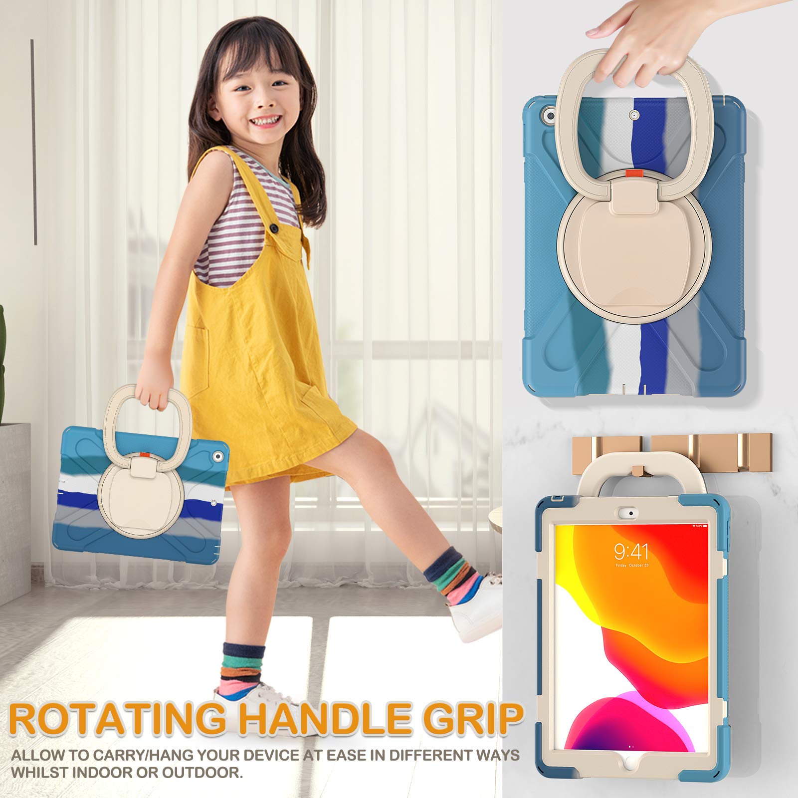 Braecn For Ipad 9Th 8Th 7Th Generation 10.2 Inch Case,Heavy Duty Silicone Case W/Carrying Strap/Pencil Holder/Screen Protector/F