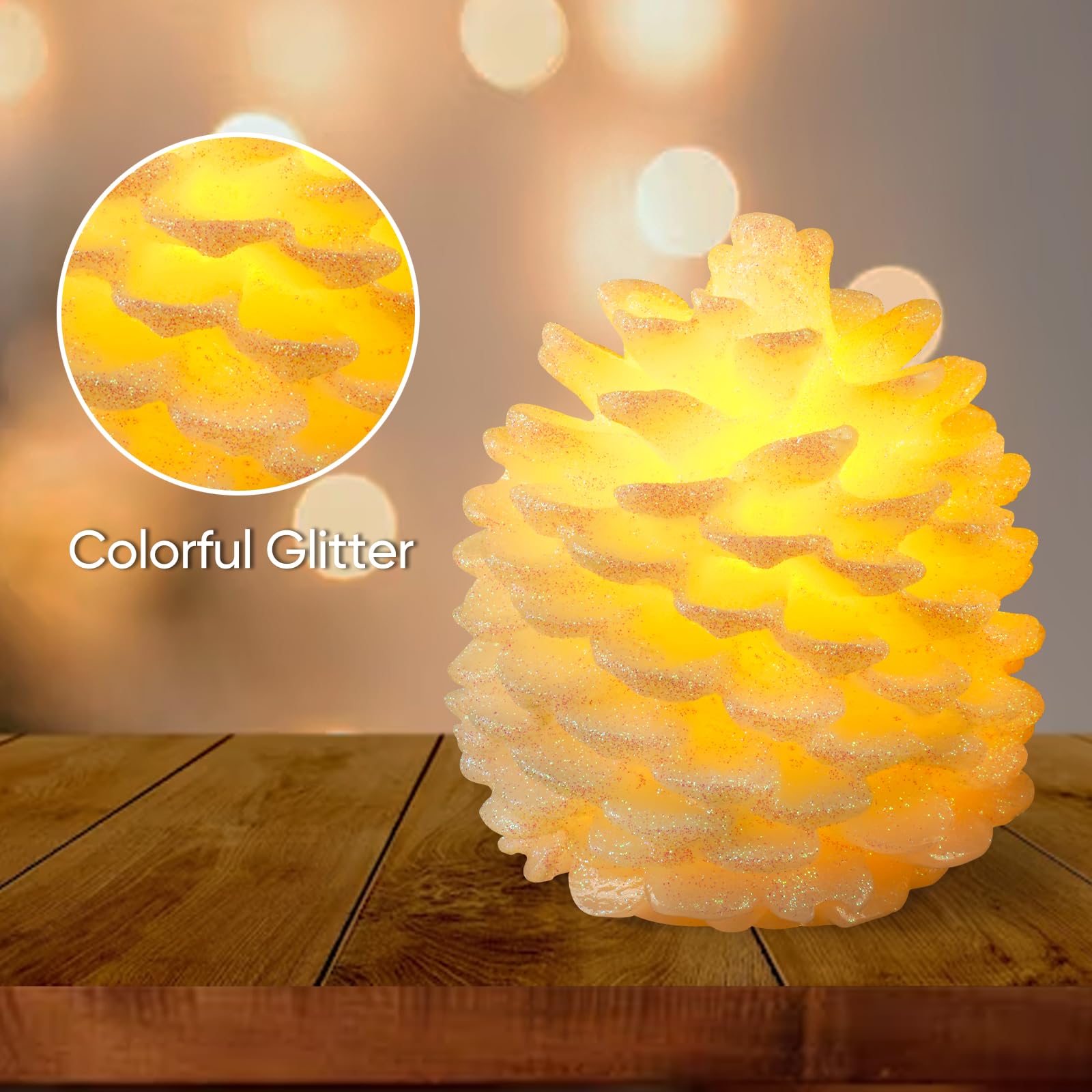 Homemory 2 Pcs Pine Cone Candles Flameless, White Led Flickering Candles With 6 Hours Timer, Battery Operated Candles For New Ye