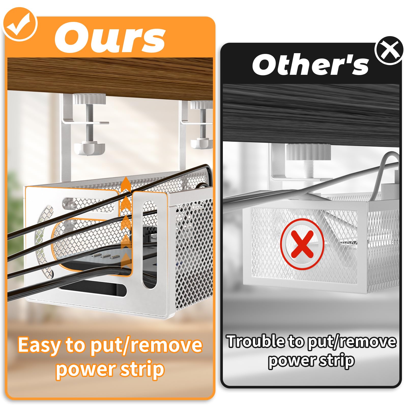 2 Pack Under Desk Cable Management Tray, Cable Organizer, Cable Management Box, Cord Organizer For Desk, Under Desk Storage For