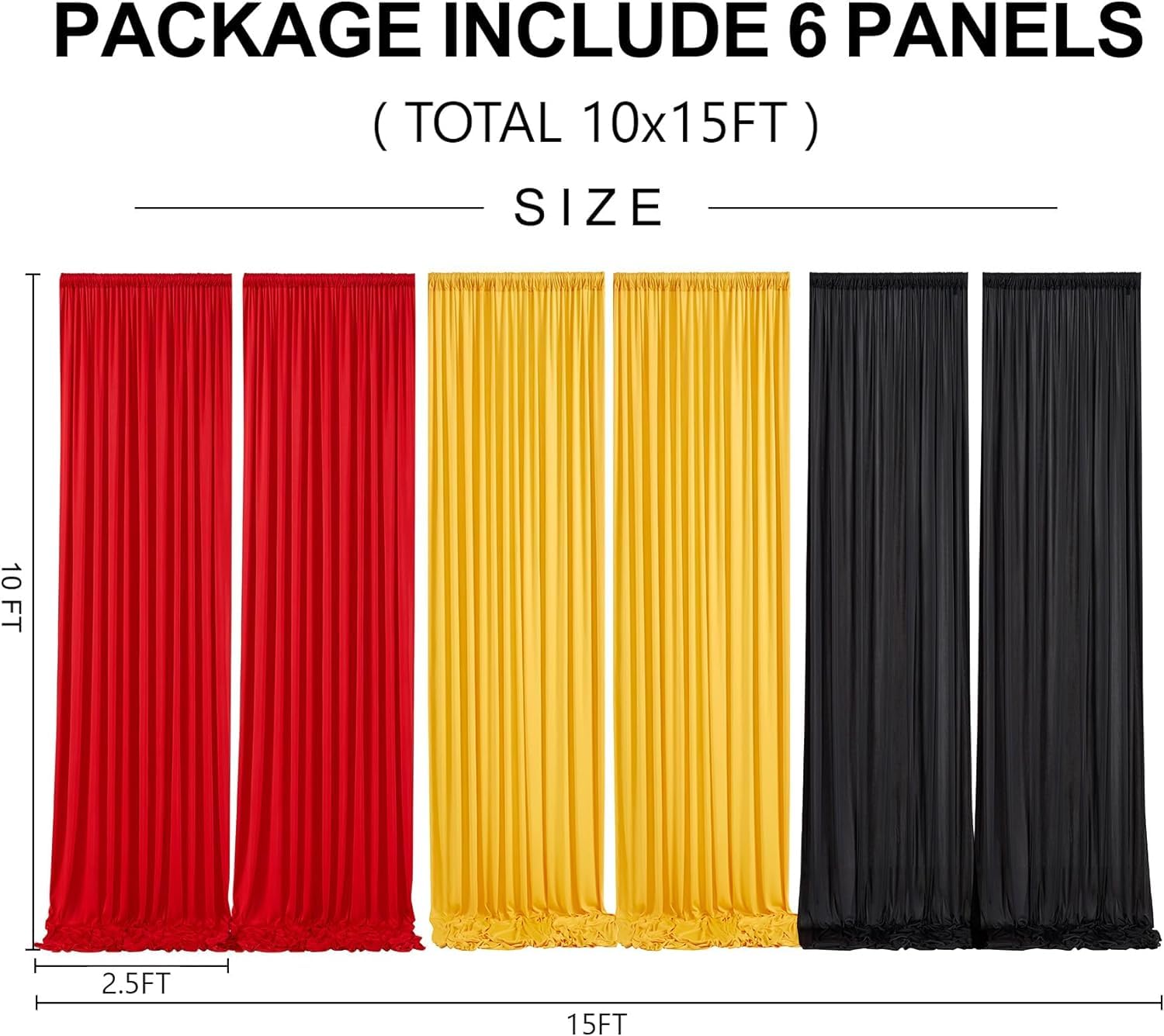 15Ft X 10Ft Wrinkle Free Black Red Yellow Backdrop Curtains For Parties, 6 Panels 2.5Ftx10Ft Photo Backdrop Drapes For Christmas