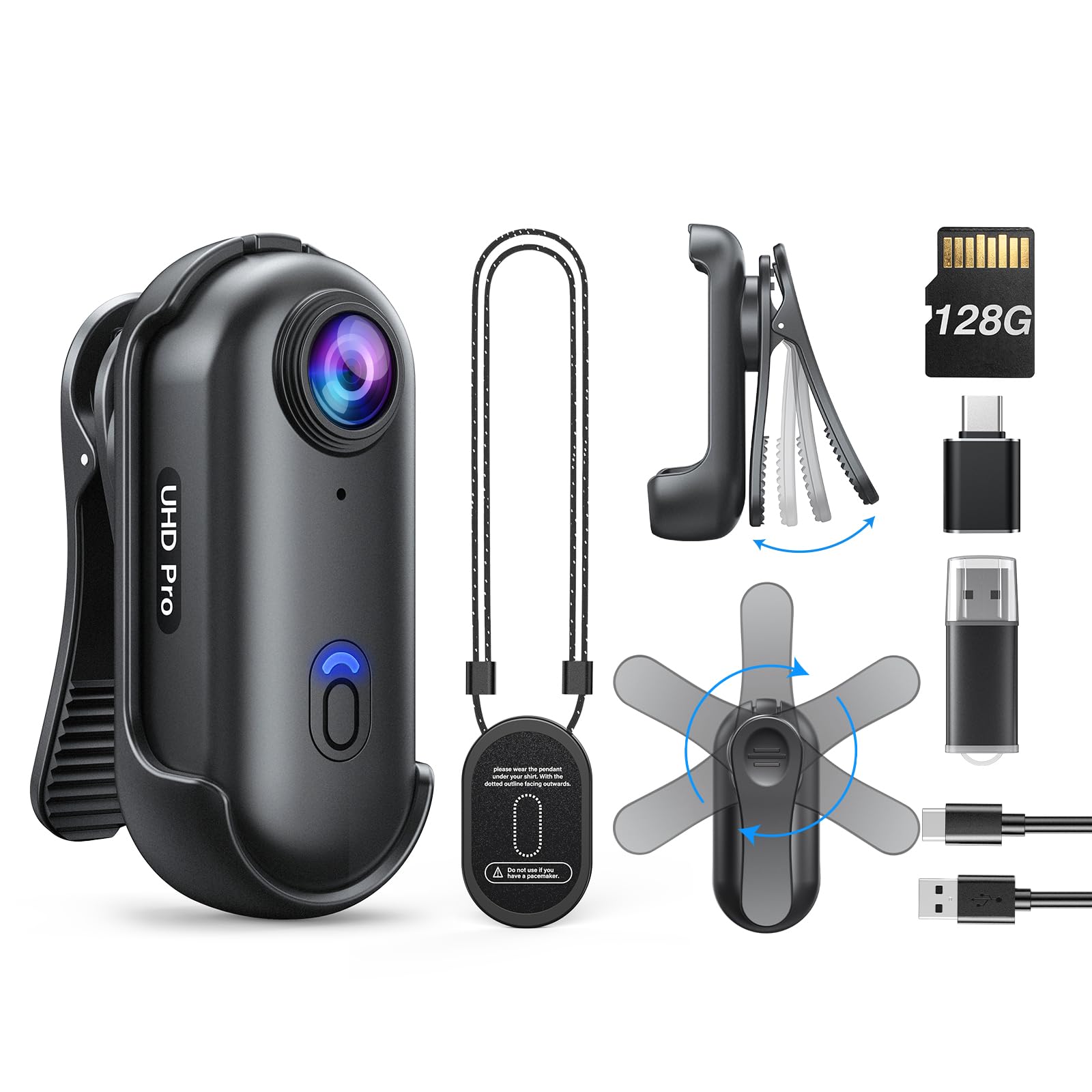 BOBLOV W4 Mini Body Camera, Wearable Camera with 360Rotatable Clip & Magnetic Clip, 120 Minutes for 1080P Recording, Easy to Use