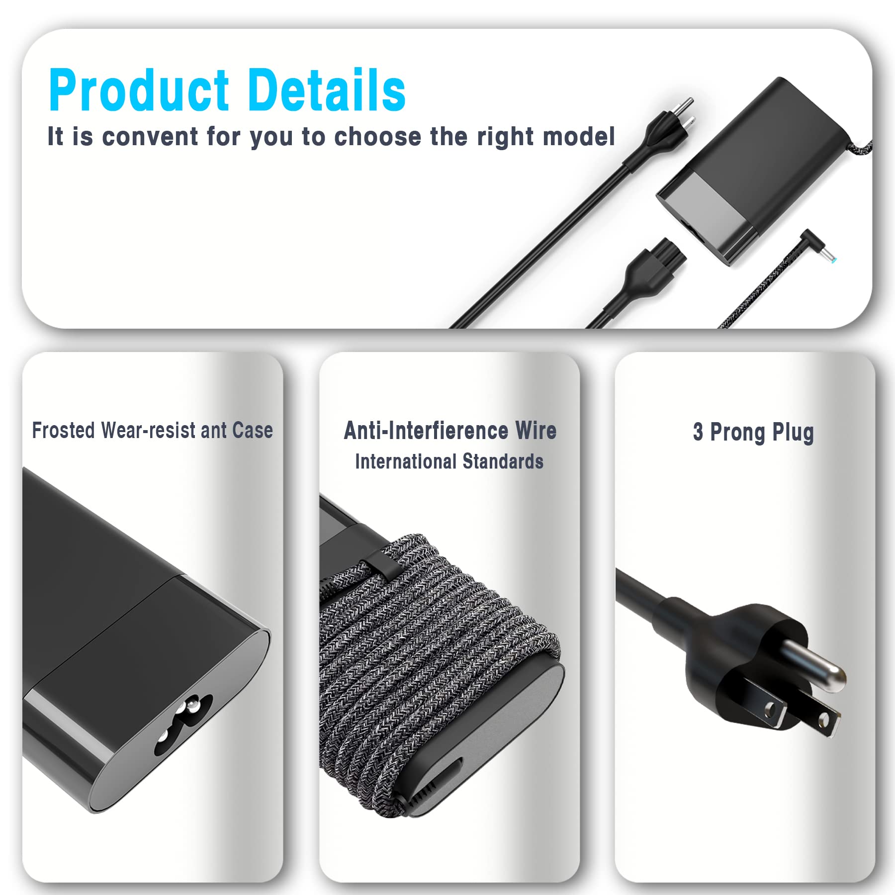 Wzxhu New Slim 65W Laptop Charger Replacement For Hp Probook 450 650 640 G5 G4 G6 G7, Elitebook 840 850 G3 G4 G5 G8 G9, Pavilion