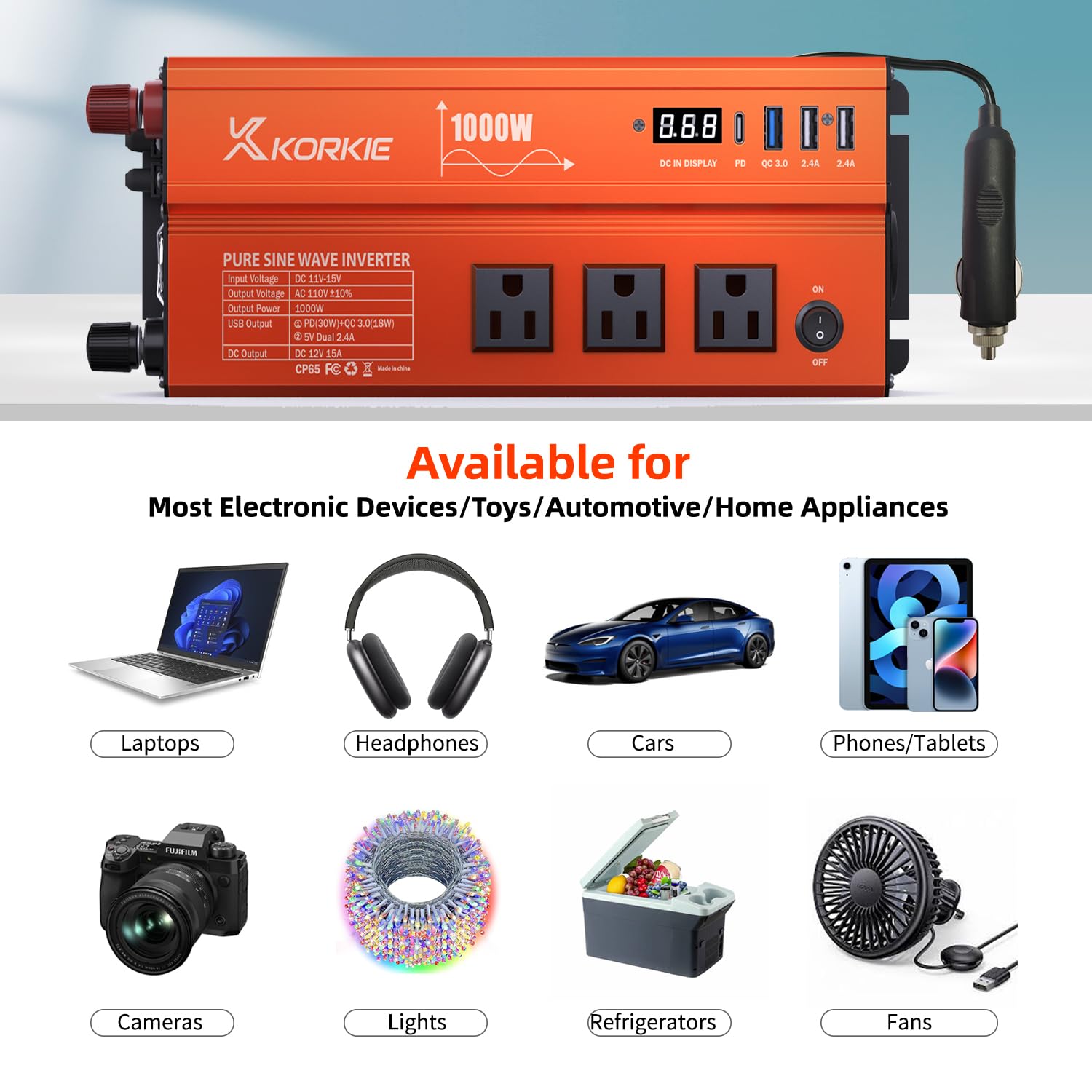 1000W Pure Sine Wave Inverter, Car Power Inverter, 12V Dc To 110V Ac Power Converter, Emergency Power Inverter With Type-C, Dual
