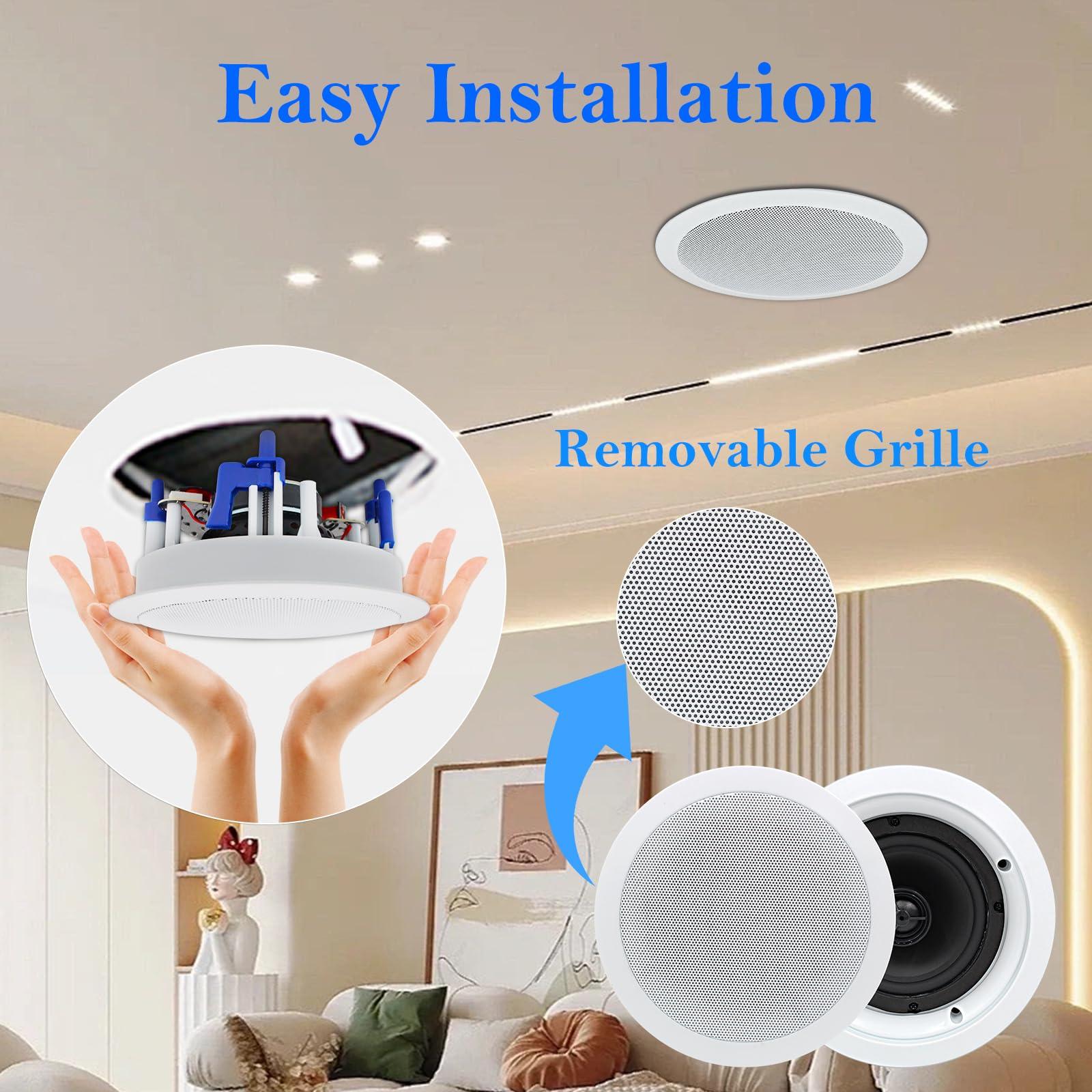 Herdio Ceiling Speakers 2 Way 5.25'' 600 Watts Passive Wired Flush Mount In Wall Speakers For Home Theater Living Room Office Co