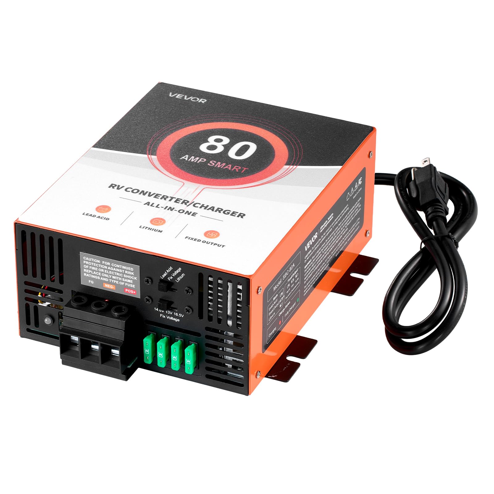 VEVOR RV Power Converter, 80 Amp, 110V AC to 12V DC RV Converter Battery Charger, Multi Stage Smart Charging, 13V to 16.5V Opera