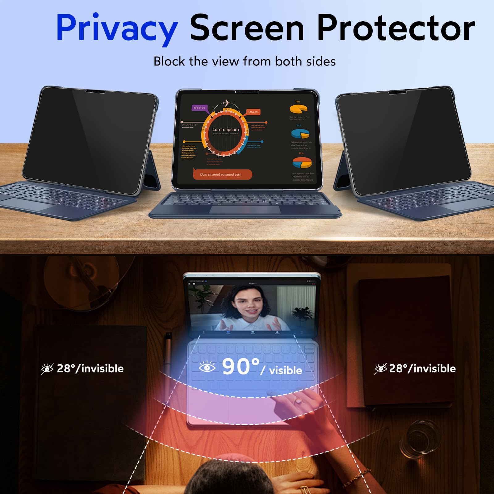 Mobdik Privacy Screen Protector Compatible With Ipad Pro 11 Inch 2024 M4 [Anti Spy] [9H Tempered Glass] [Ez Kit]   1 Pack