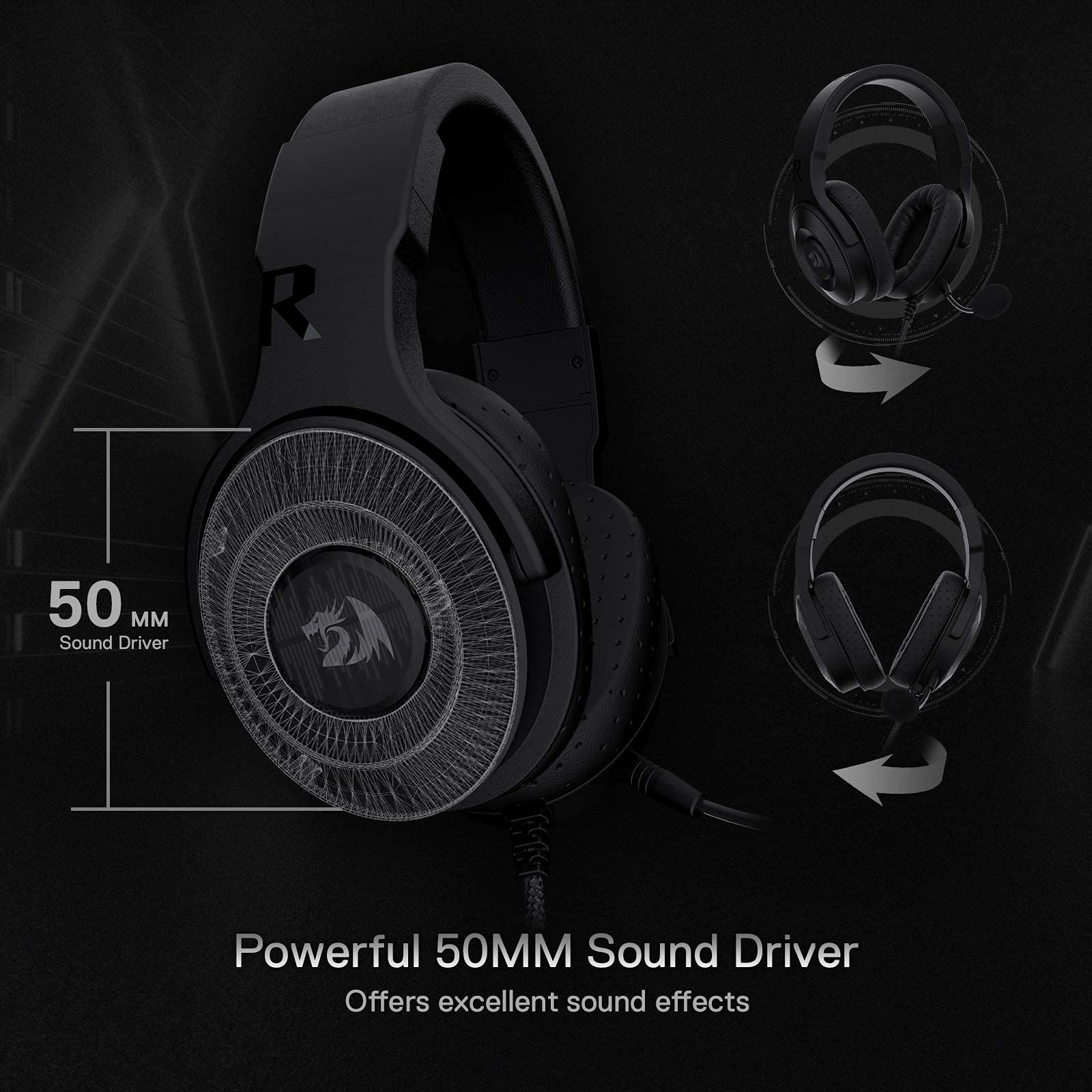 Redragon H350 Rgb Wired Gaming Headset, Dynamic Rgb Backlight - Stereo Surround-Sound - 50Mm Drivers - Detachable Microphone, Ov