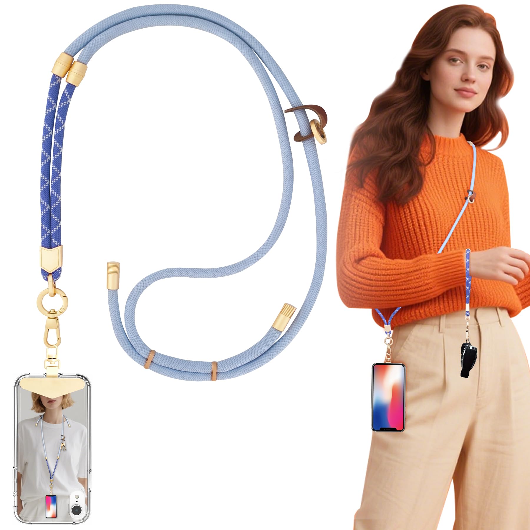 Yiflin 3-in-1 Two-toned Phone Lanyard, Adjustable Crossbody Phone Strap with Phone Tether Tab, Versatile Anti-Theft Neck & Wrist
