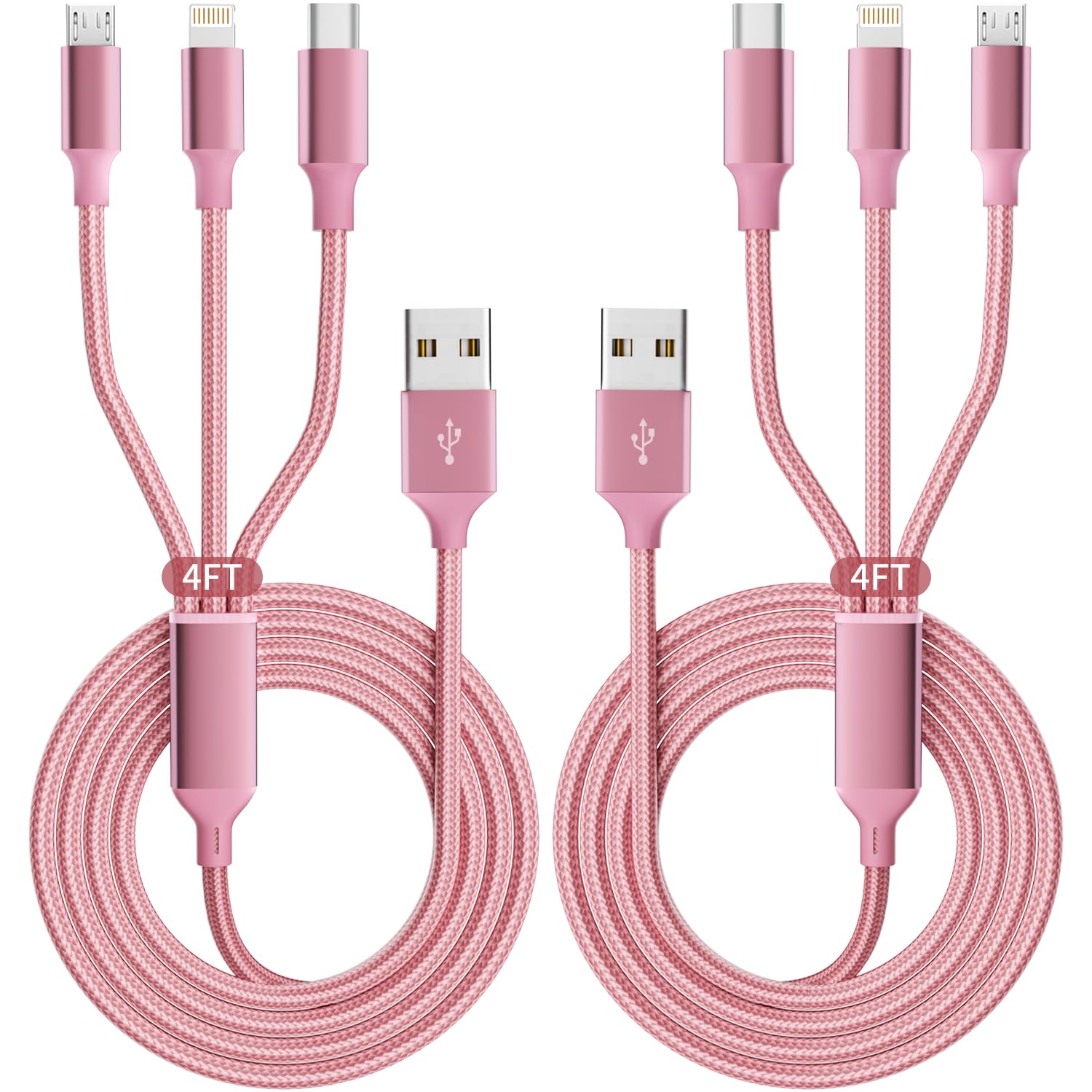 Idison Multi Charging Cable(2Pack 4Ft), 3 In 1 Charging Cable Nylon Braided Usb Multi Charger Cable Universal Usb Cable With Type C/Micro/Ip Port For Most Cell Phones & Pads