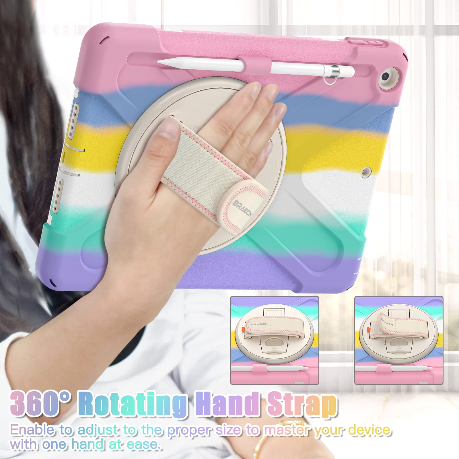 Braecn Ipad Case 9Th 8Th Generation 10.2 Inch 2021 2020, Heavy Duty Kids Case With Pencil Holder Screen Protector Pencil Cap Hol