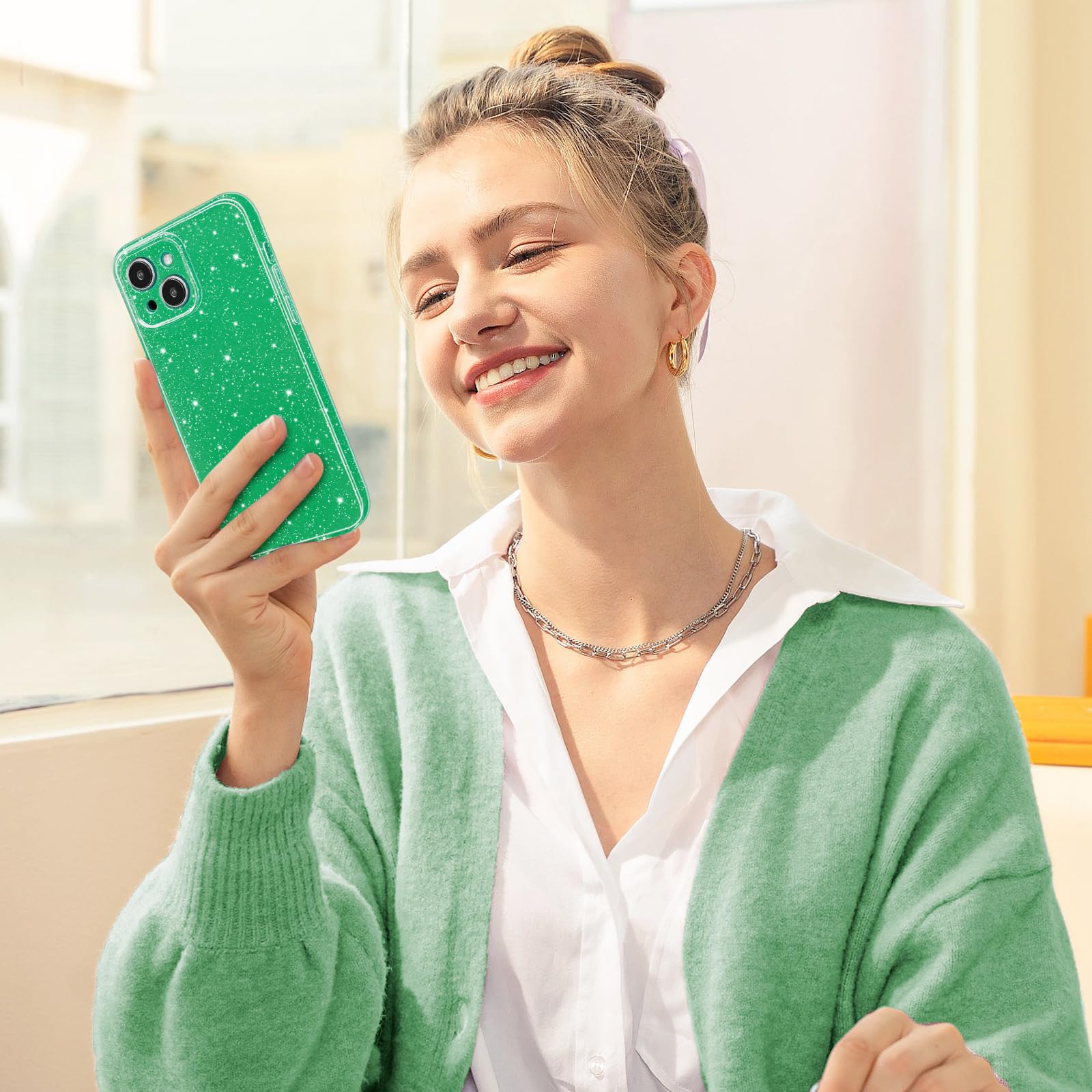 Hython Case For Iphone 13 Case Glitter Cute Sparkly Shiny Bling Sparkle Phone Cases 6.1, Thin Slim Fit Soft Tpu Bumper Shockproo