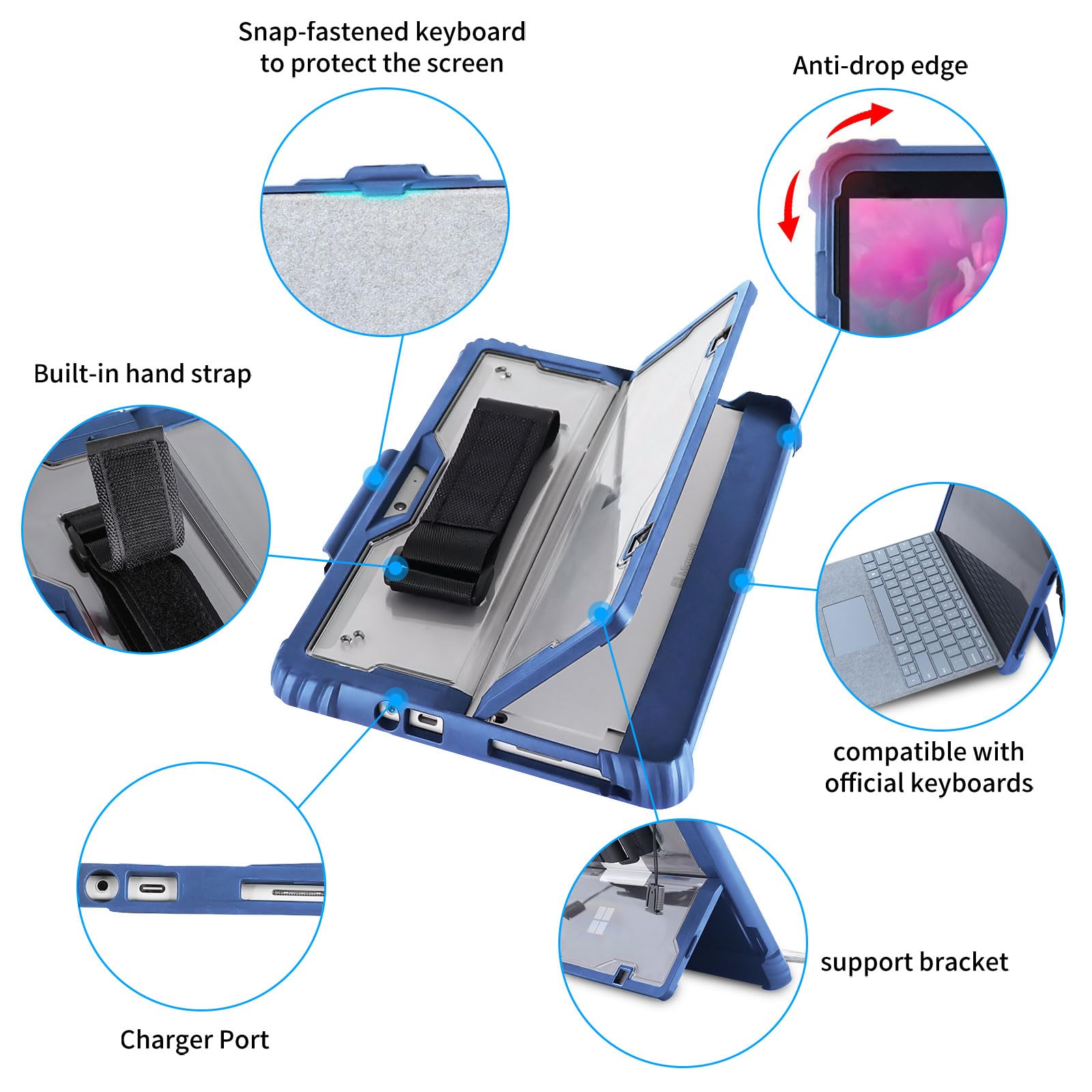 Aoao For Microsoft Surface Go 4/ Surface Go 3/ Surface Go 2/ Surface Go Case With Shoulder Strap, Hand Strap, Stylus Pen Holder,