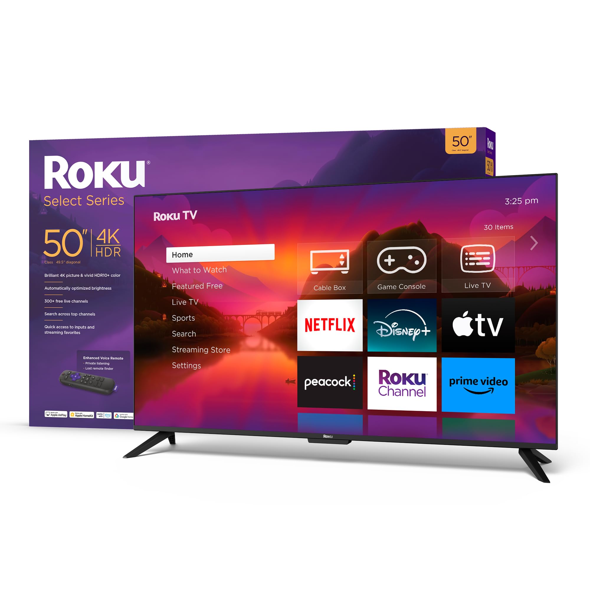 Roku Smart TV - 50-Inch Select Series 4K HDR RokuTV with Roku Enhanced Voice Remote, Brilliant 4K Picture, Automatic Brightness,
