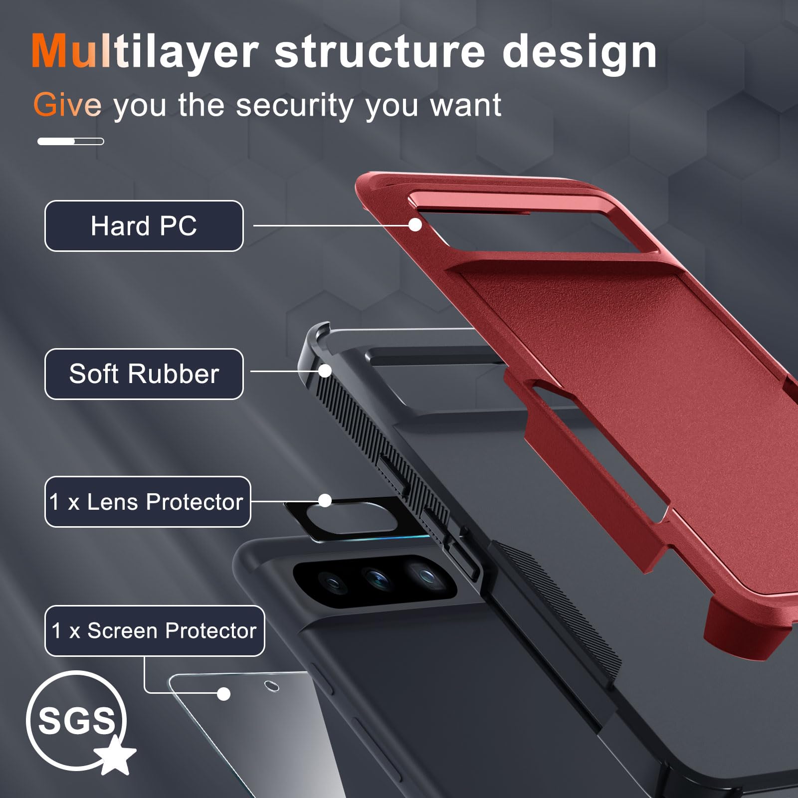 Rmocr Case For Google Pixel 8 Pro, Full Body Heavy Duty Rugged Shockproof Protective Phone Cover With Wrist Lanyard Strap, Tempe