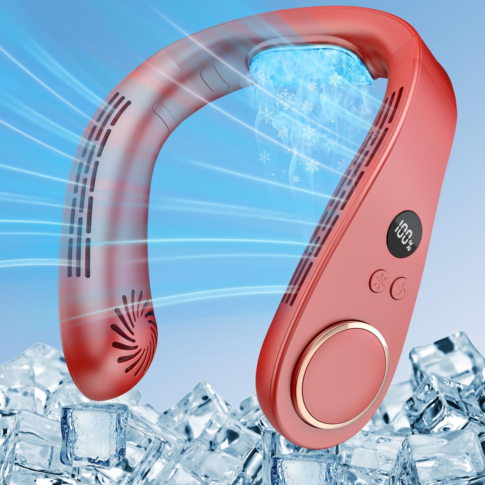 Cooling Neck Fan Rechargeable Cold Air-Neck Air Cooler Conditioner Fan,Necklace Fan Battery Operated with LED Display,4 Fan Spee
