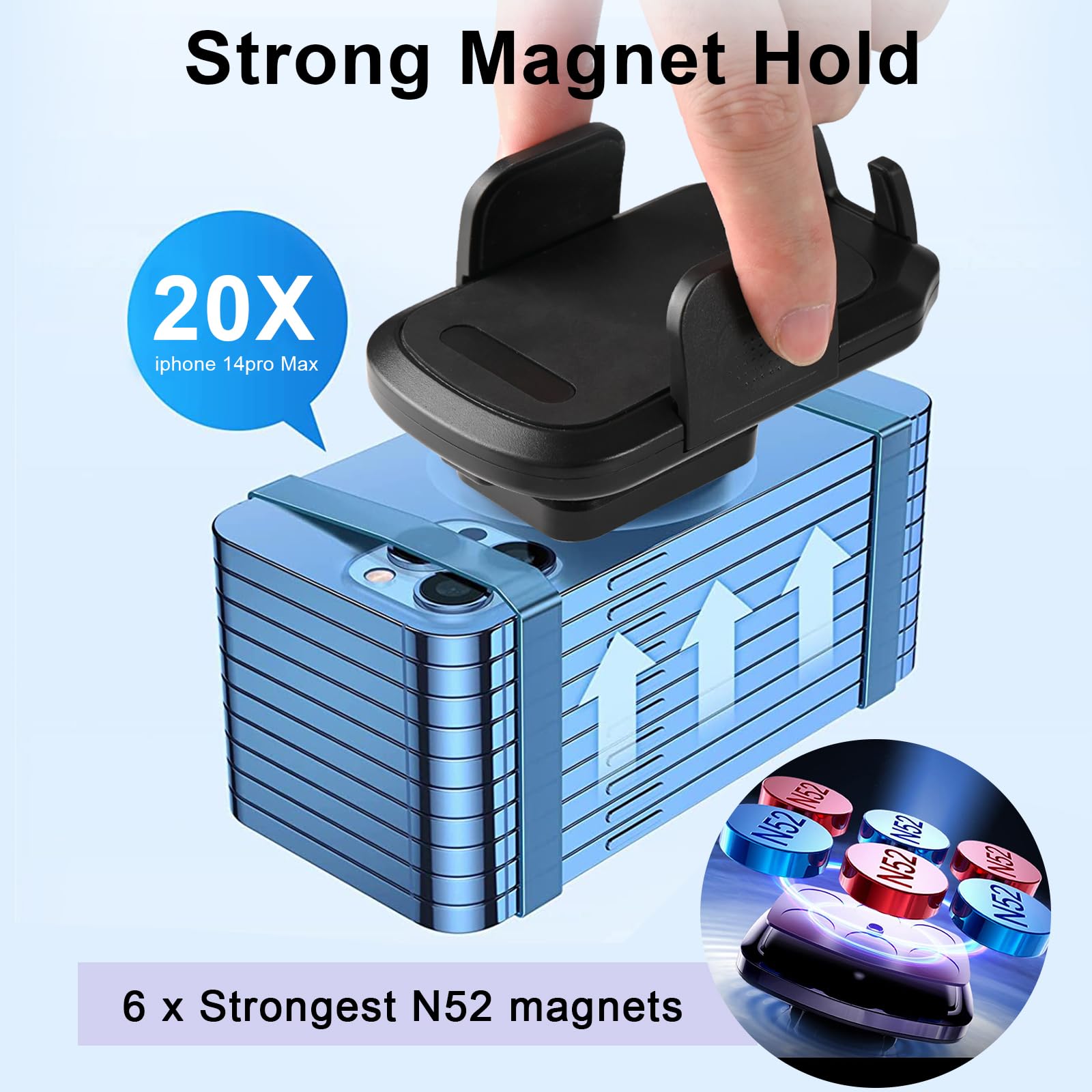 Uyodm Golf Cart Magnetic Phone Holder Mount, Ultra Strength 6*N52 Magnets Cell Phone Caddy Compatible With Ezgo Club Car Yamaha,