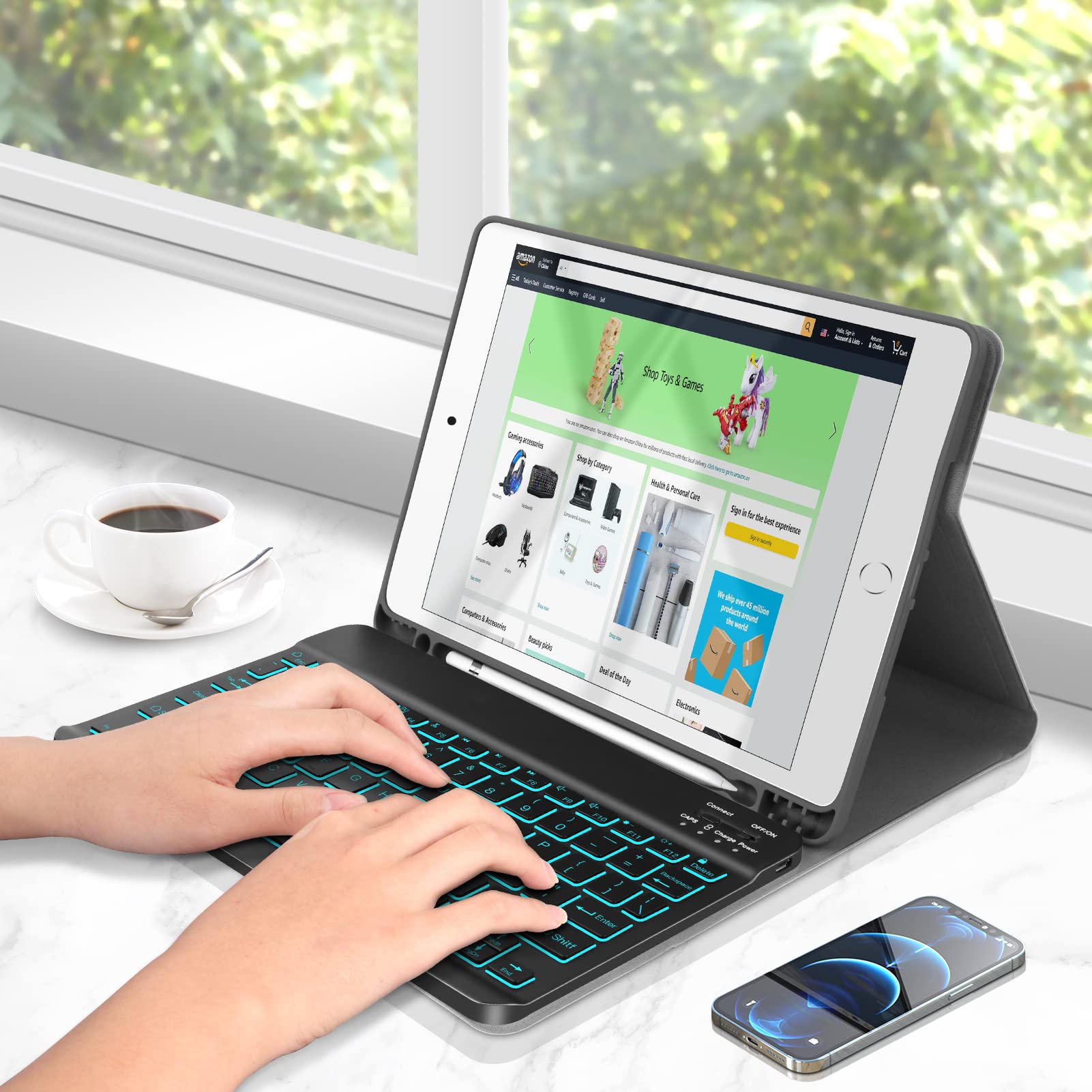 Xiwmix Ultra Slim Wireless Bluetooth Keyboard   7 Colors Backlit Universal Rechargeable Keyboard Compatible With Ipad Pro/Ipad A