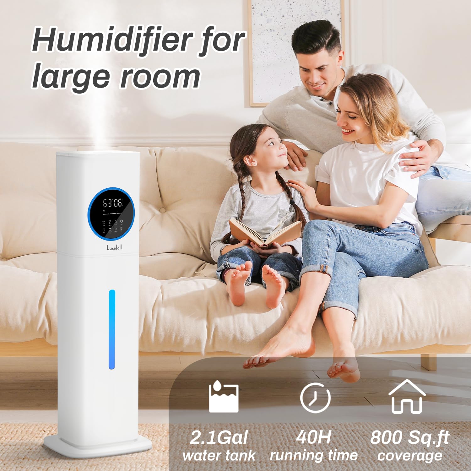 Humidifier Large Room, 2.1Gal/8L Humidifiers For Bedroom Home With Essential Oil Diffuser, Top Fill Whole House Cool Mist Humidi