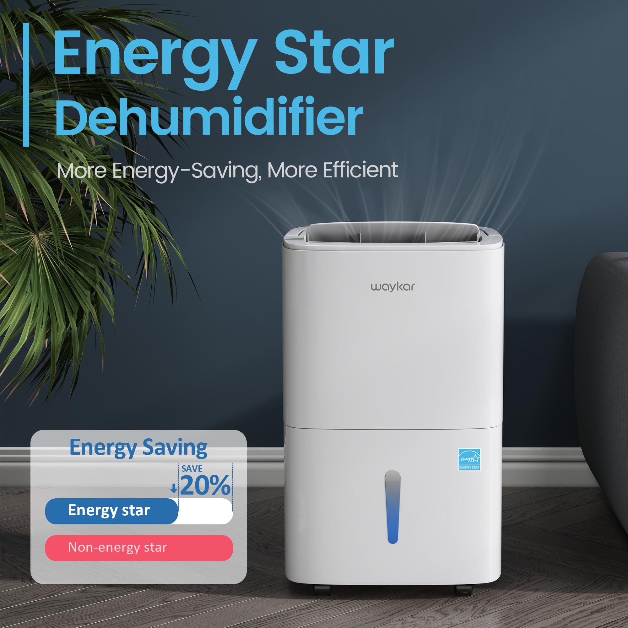 Waykar 120 Pints Energy Star Home Dehumidifier For Spaces Up To 6,000 Sq. Ft At Home, In Basements And Large Rooms With Drain Ho