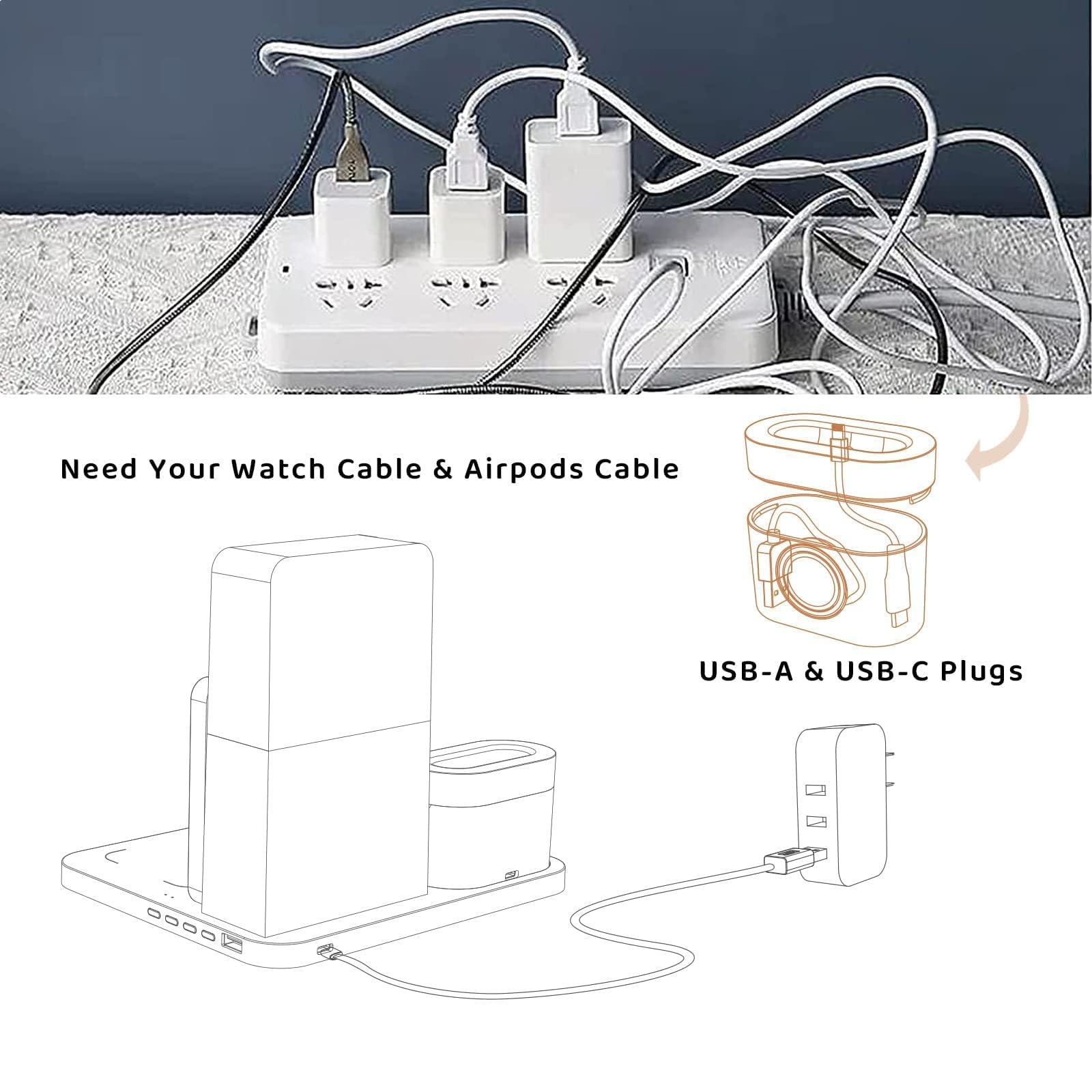 Wireless Charging Station, Iphone 3 In 1 Fast 15W Wireless Charger With Alarm Clock And Night Light, Charging Dock For Iphone 12