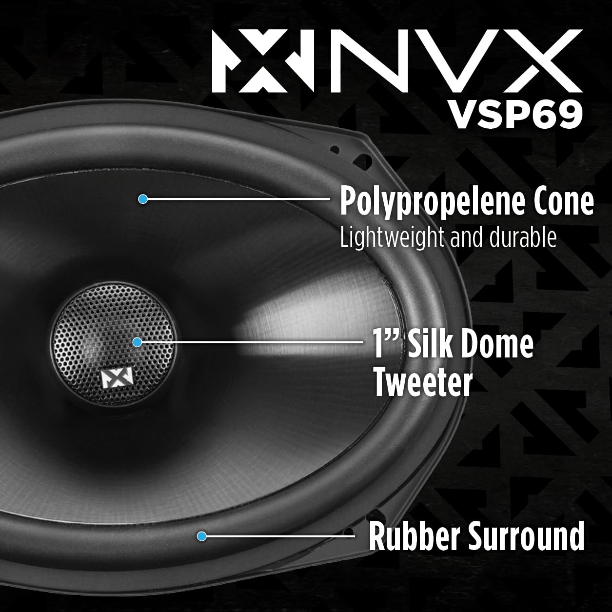 Nvx Vsp69 6X9 Premium Car Speakers, 900W Max, 300W Rms, 2-Way Coaxial W/ 1 Silk Dome Tweeters & Built-In X-Overs, Easy To Instal