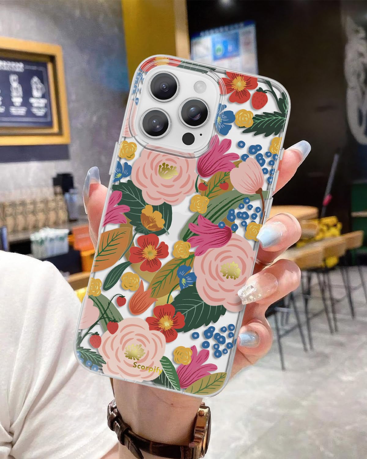 Scorpify For Iphone 16 Pro Max Case [Compatible With Magsafe] With Camellia Blossom Floral Design, Cute Clear Flower Magnetic Ph