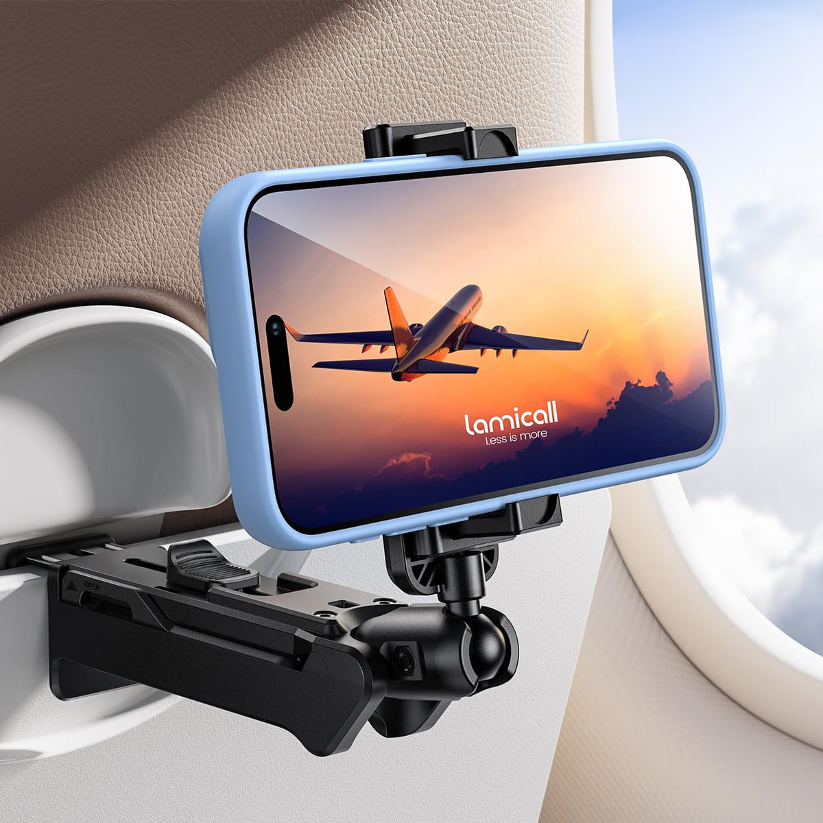 Lamicall Airplane Phone Holder Mount - [2024 Wider Clamp] Travel Essentials With Screw Adjustment Tool - Plane Phone Holder Stan