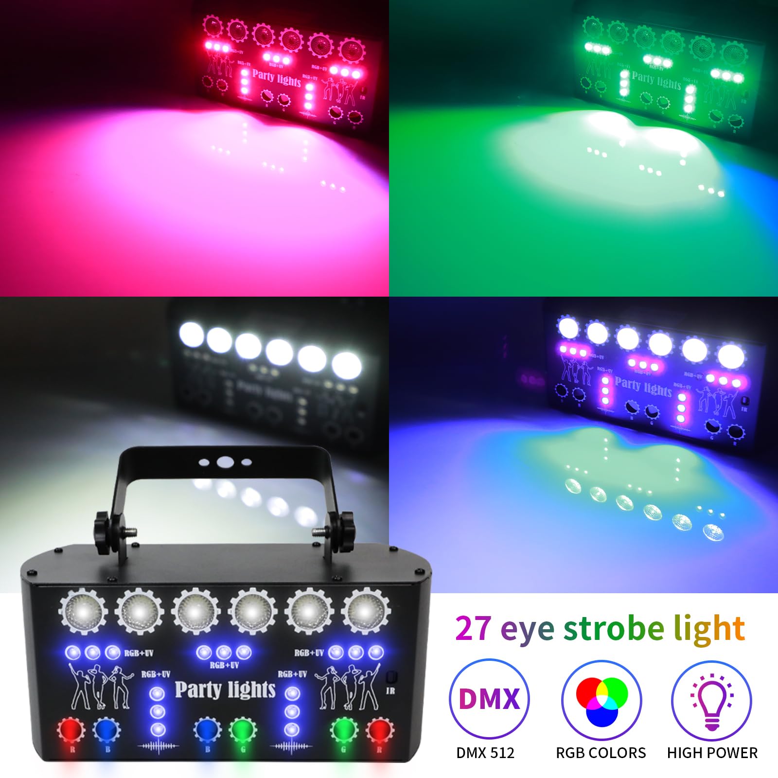 WUZSTAR 27-Eye DJ Light - LED Strobe, DMX Control, Sound Activated, Black, Model YSH-532 - Perfect for Clubs, Weddings, and Parties