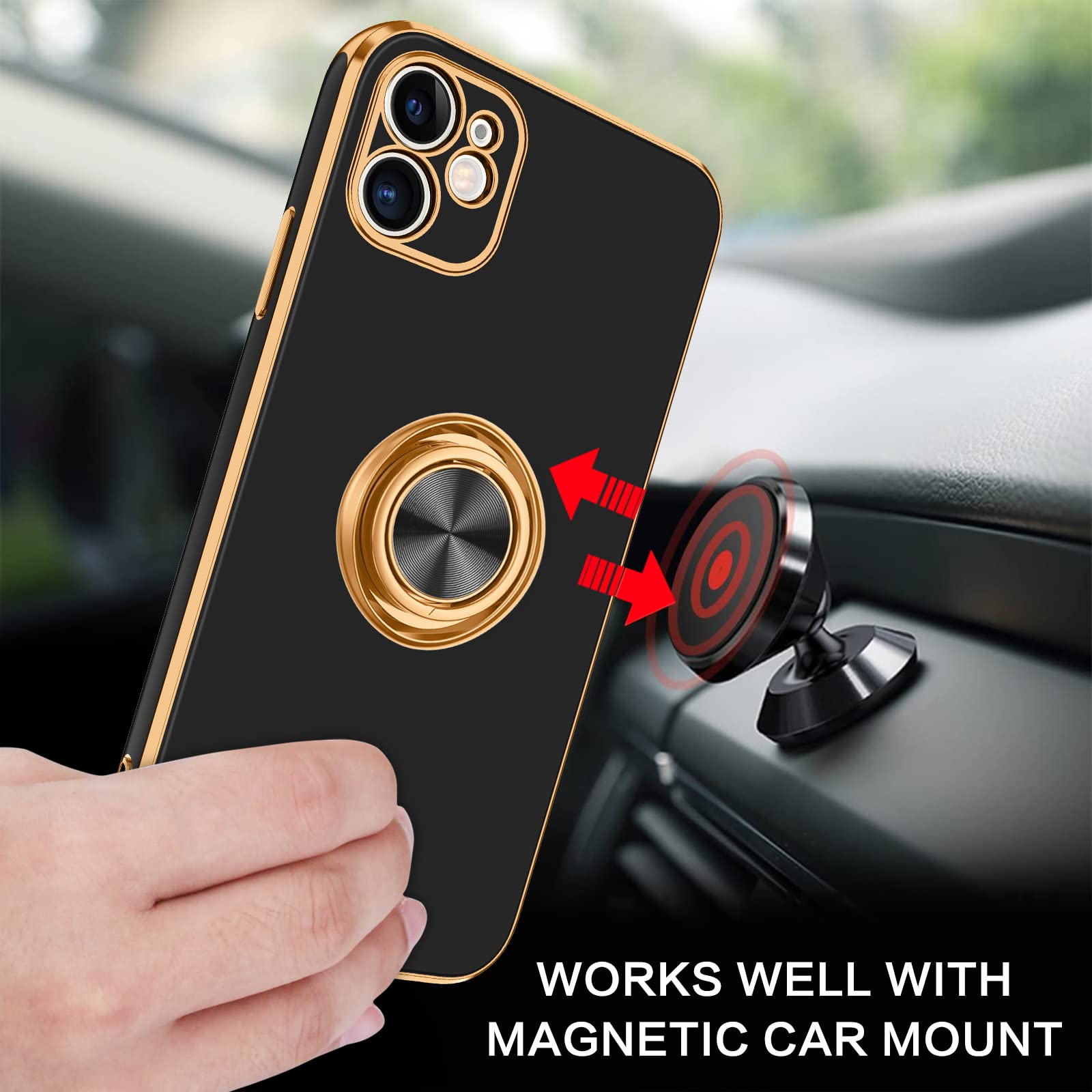 Bentoben For Iphone 11 Case With 360 Ring Holder, Shockproof Slim Kickstand Magnetic Support Car Mount Women Men Non Slip Protec