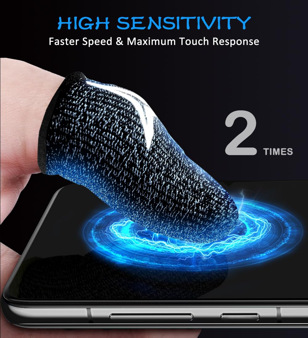 Mobile Gaming Finger Sleeves, Nuozme Finger Sleeves Fit All Mobile Phone Tablet Touchscreen Devices, 0.3Mm Silver Fiber, Smooth