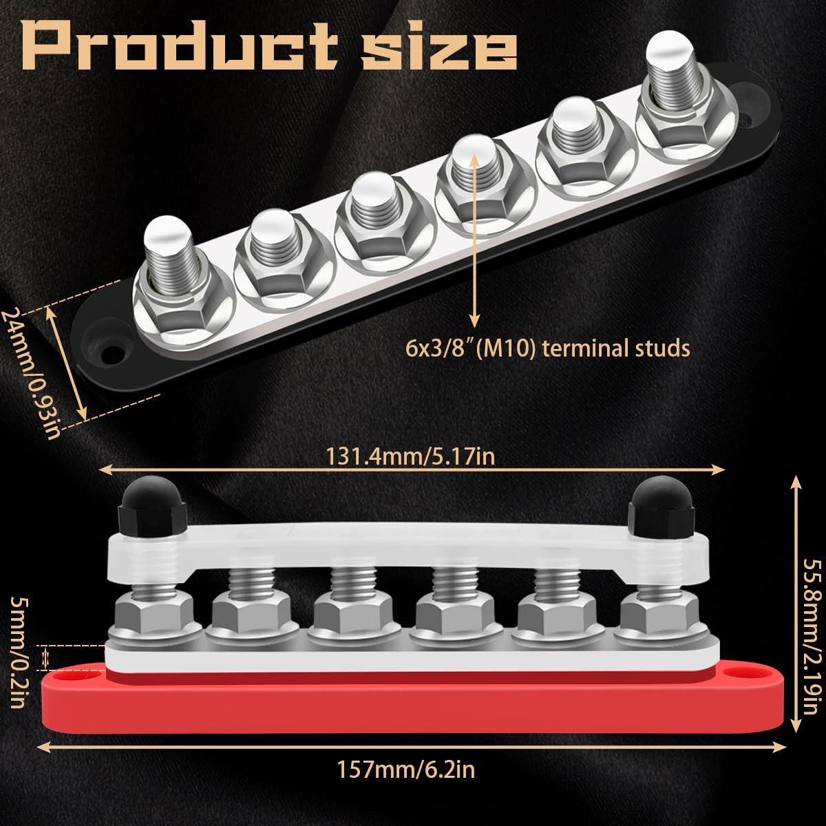 Seamaka 350A 12V Bus Bar Marine Power Distribution Terminal Block With Cover With 6 X 3/8    (M10) Post,Battery Bus Bar (Pair, R